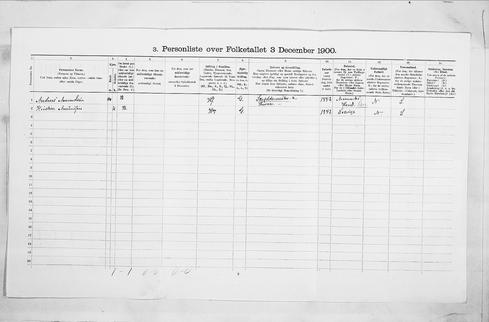 SAO, 1900 census for Fredrikshald, 1900