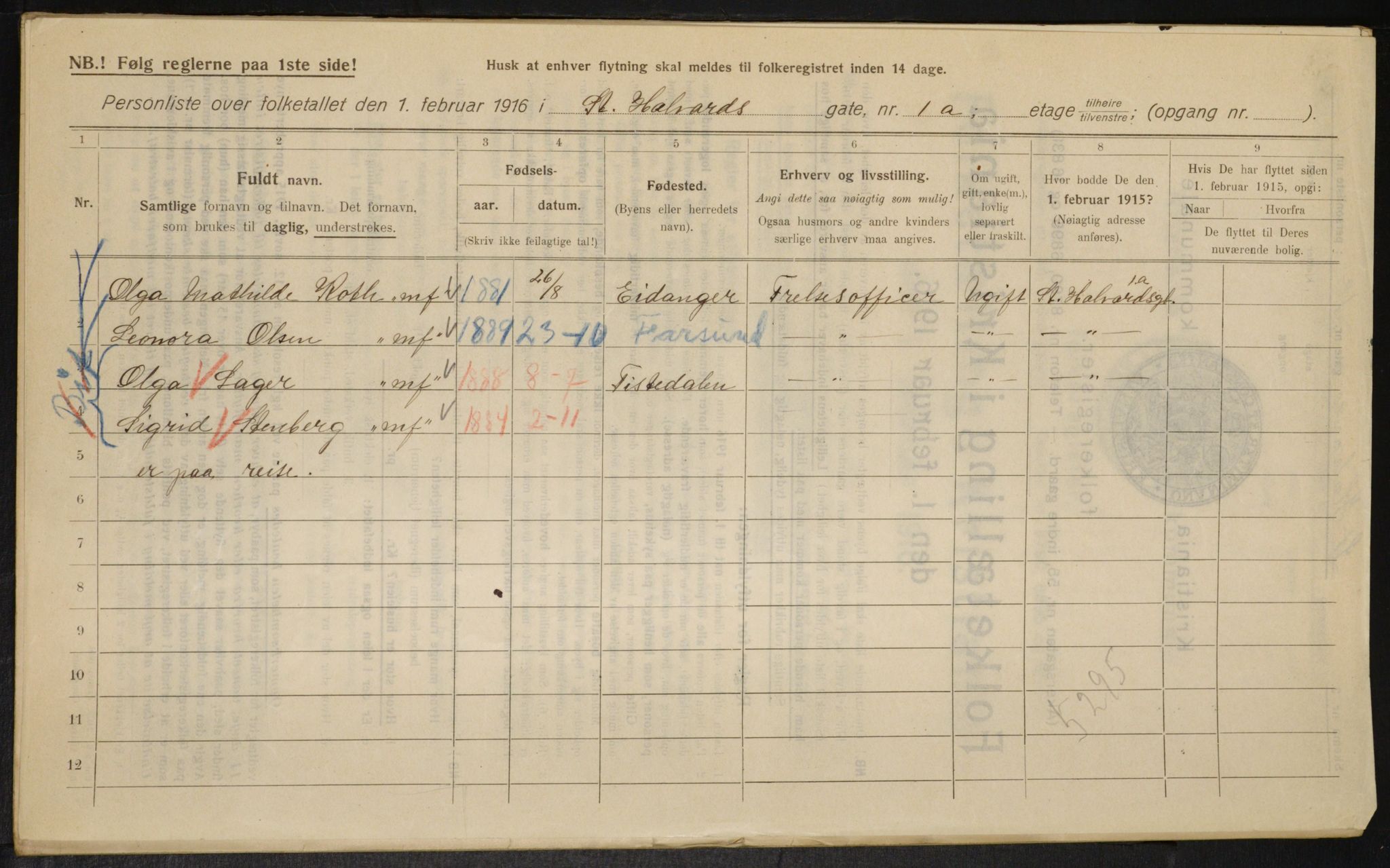 OBA, Municipal Census 1916 for Kristiania, 1916, p. 89607