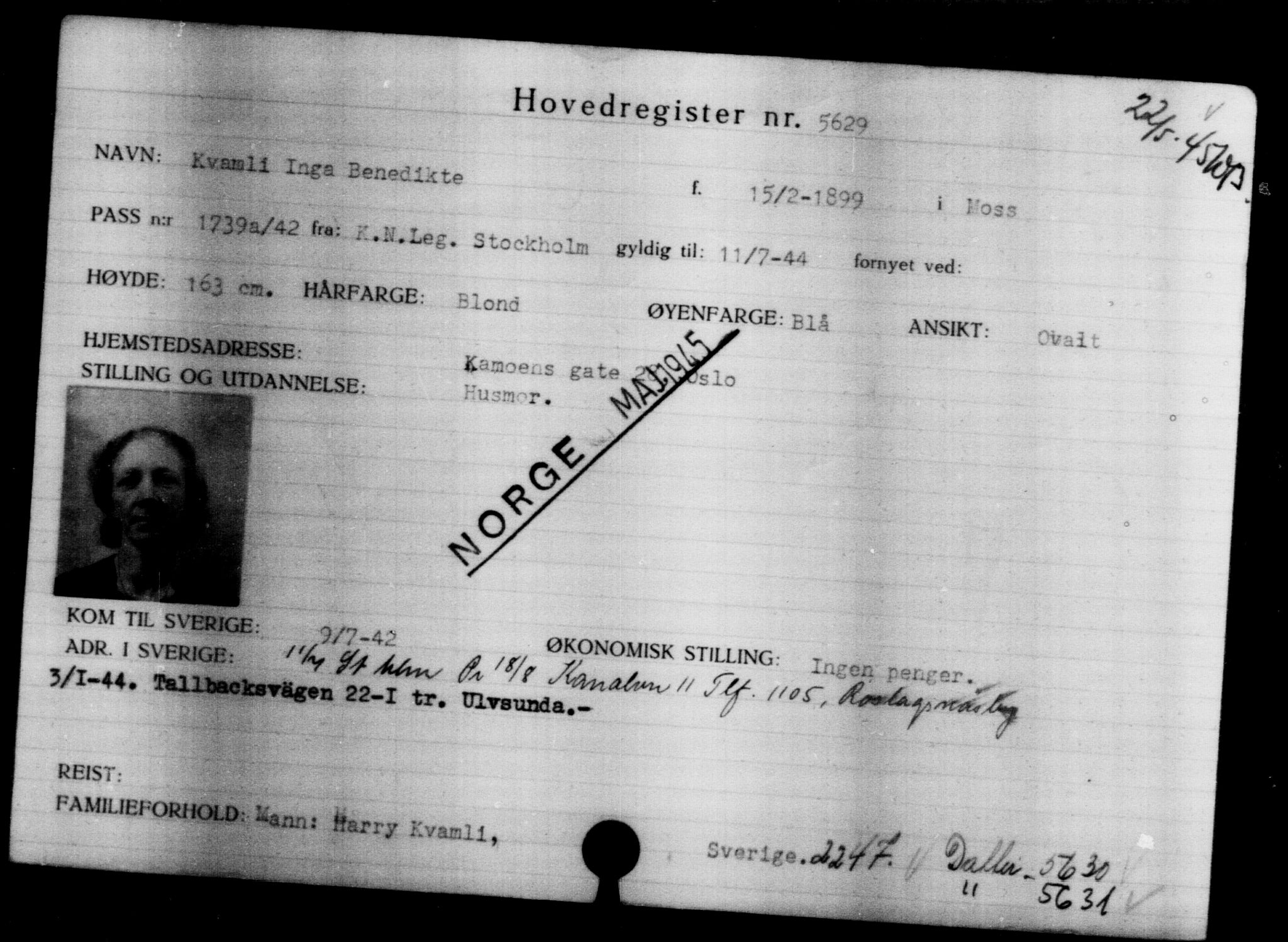 Den Kgl. Norske Legasjons Flyktningskontor, AV/RA-S-6753/V/Va/L0004: Kjesäterkartoteket.  Flyktningenr. 3496-6610, 1940-1945, p. 2471