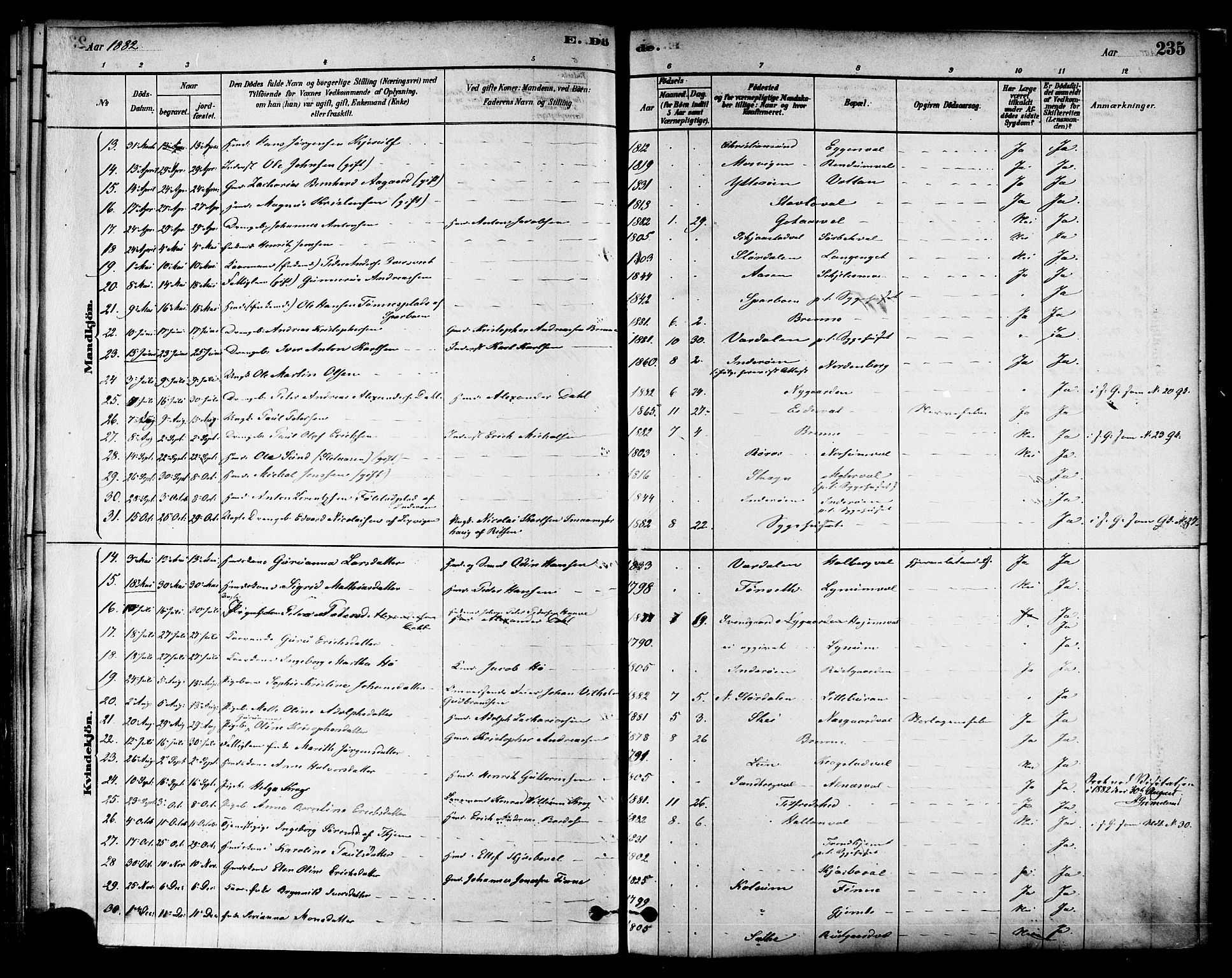 Ministerialprotokoller, klokkerbøker og fødselsregistre - Nord-Trøndelag, AV/SAT-A-1458/717/L0159: Parish register (official) no. 717A09, 1878-1898, p. 235