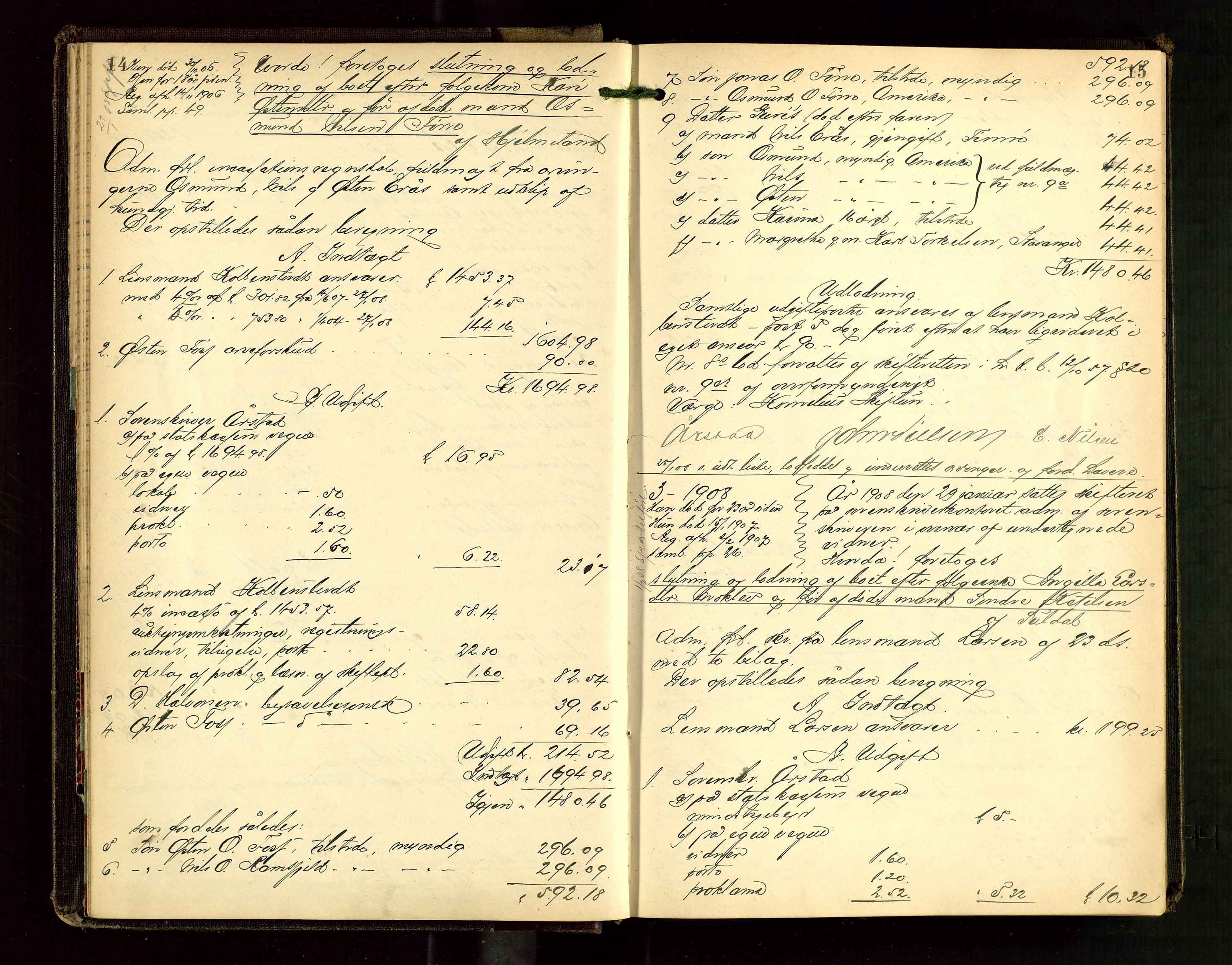 Ryfylke tingrett, SAST/A-100055/001/IV/IVG/L0003: Skifteutlodningsprotokoll Med register, 1907-1912, p. 14-15