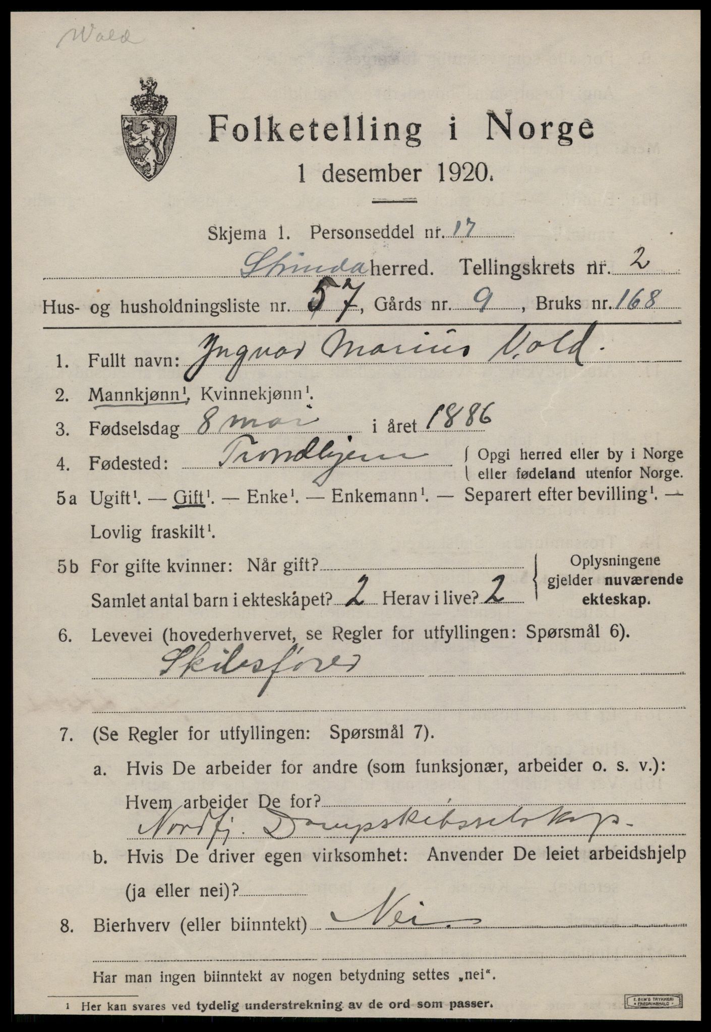 SAT, 1920 census for Strinda, 1920, p. 7962