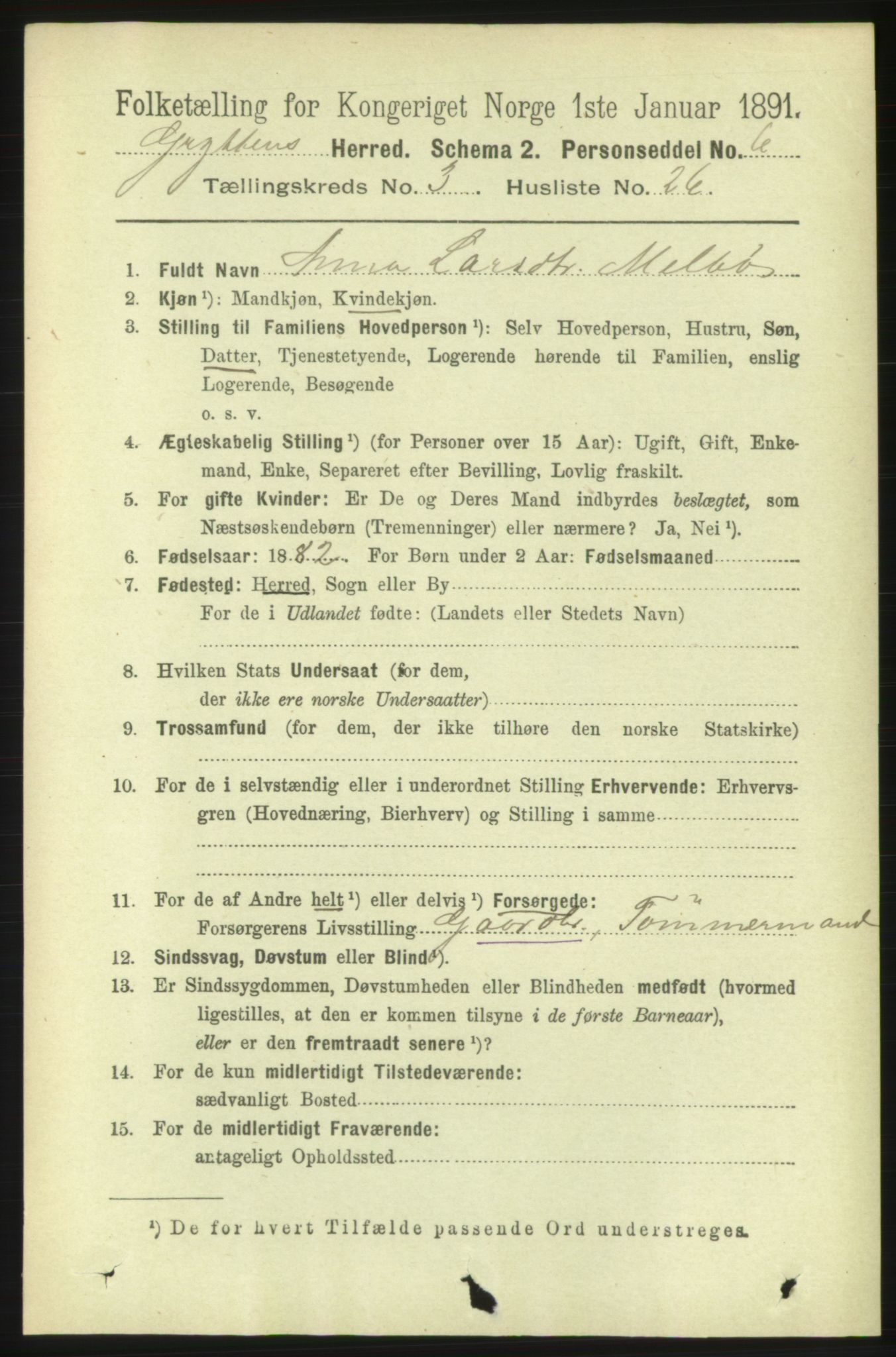 RA, 1891 census for 1539 Grytten, 1891, p. 1085