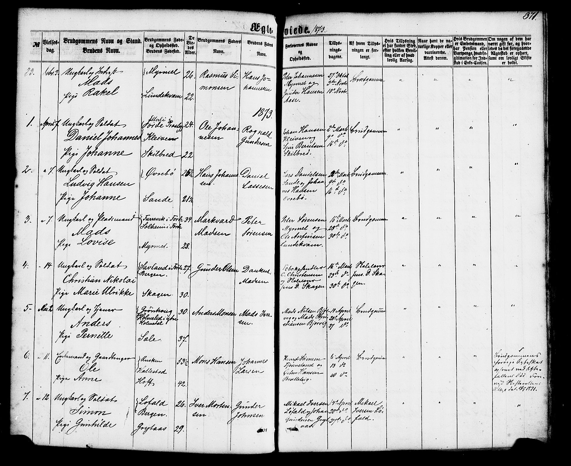 Gaular sokneprestembete, SAB/A-80001/H/Haa: Parish register (official) no. A 5, 1860-1881, p. 371