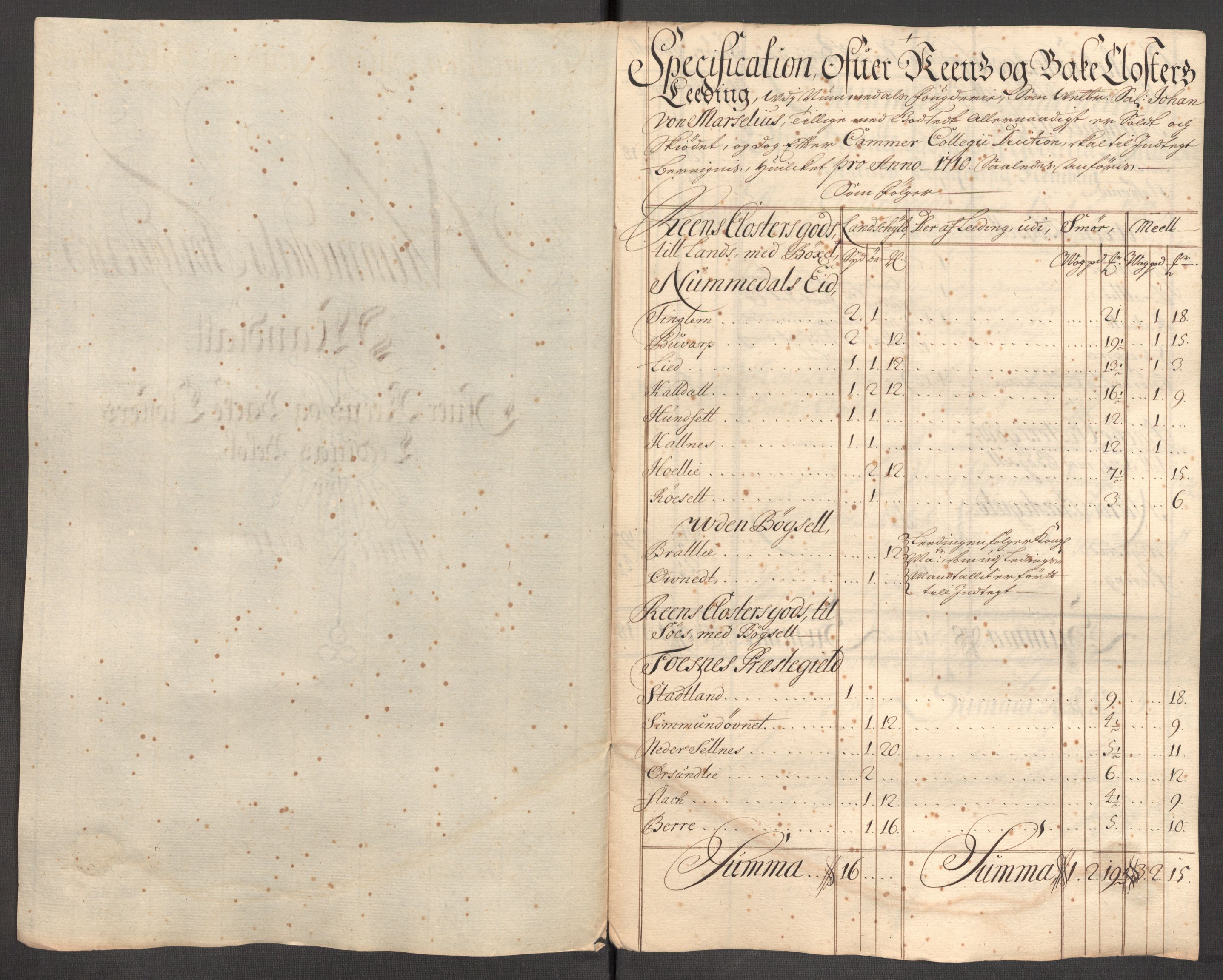 Rentekammeret inntil 1814, Reviderte regnskaper, Fogderegnskap, RA/EA-4092/R64/L4431: Fogderegnskap Namdal, 1709-1710, p. 434