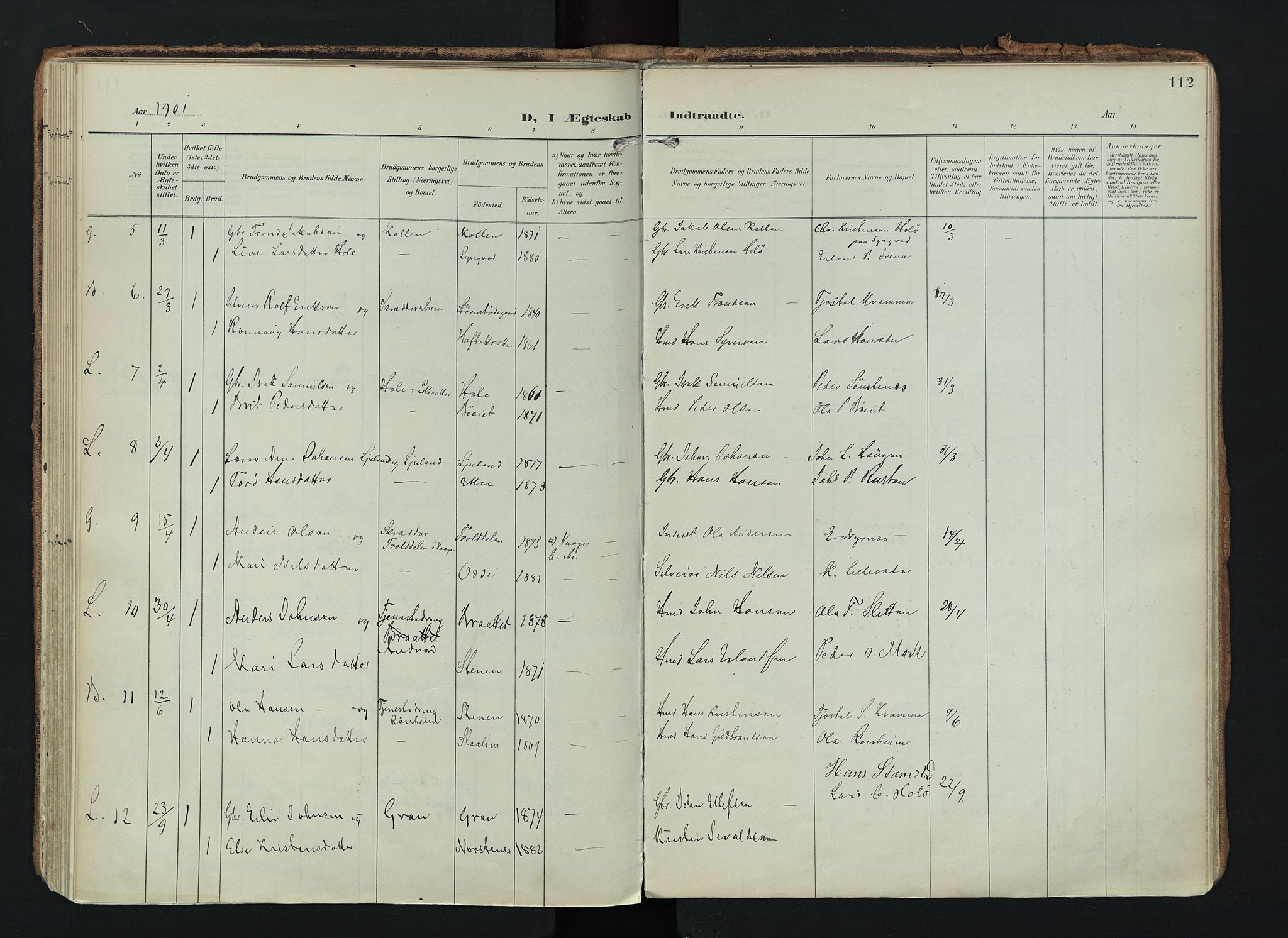 Lom prestekontor, SAH/PREST-070/K/L0010: Parish register (official) no. 10, 1899-1926, p. 112