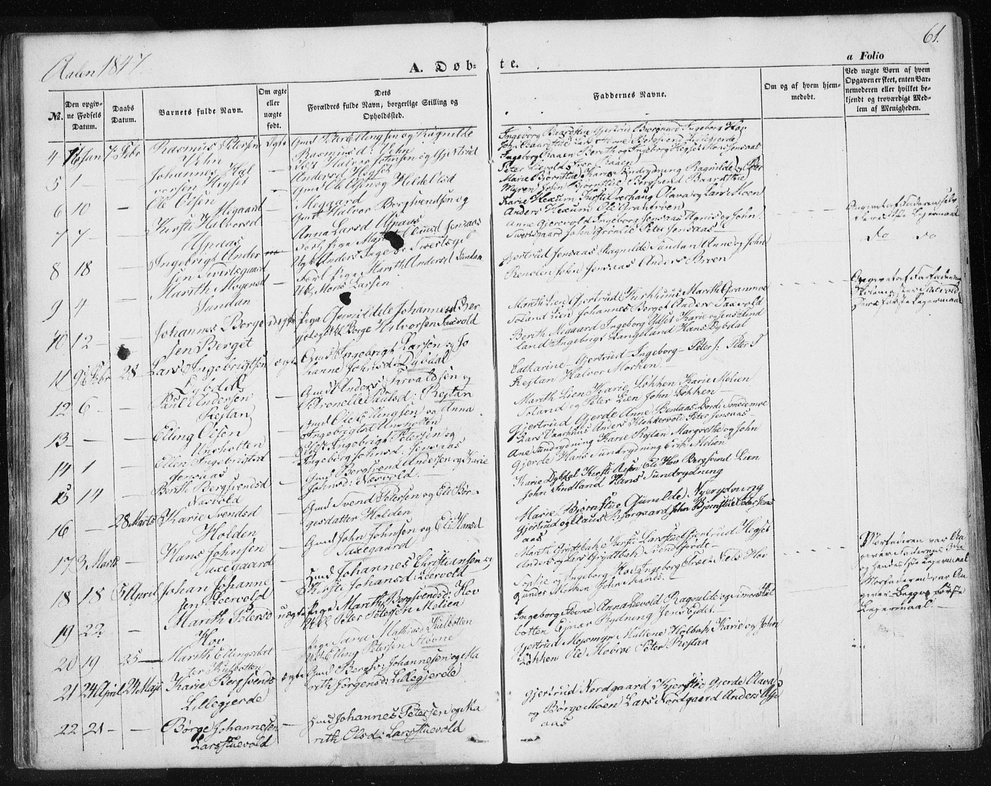Ministerialprotokoller, klokkerbøker og fødselsregistre - Sør-Trøndelag, SAT/A-1456/685/L0965: Parish register (official) no. 685A06 /3, 1846-1859, p. 61