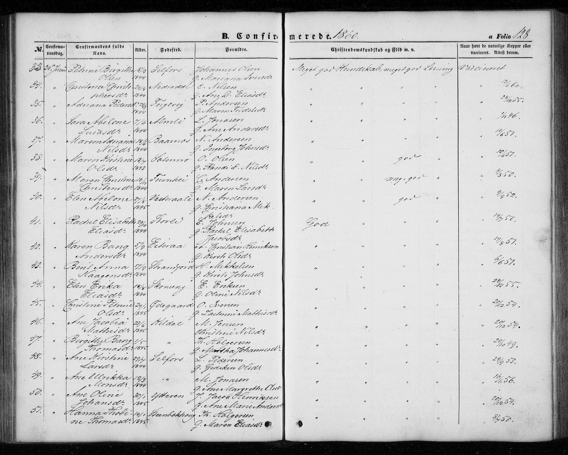 Ministerialprotokoller, klokkerbøker og fødselsregistre - Nordland, AV/SAT-A-1459/827/L0392: Parish register (official) no. 827A04, 1853-1866, p. 128