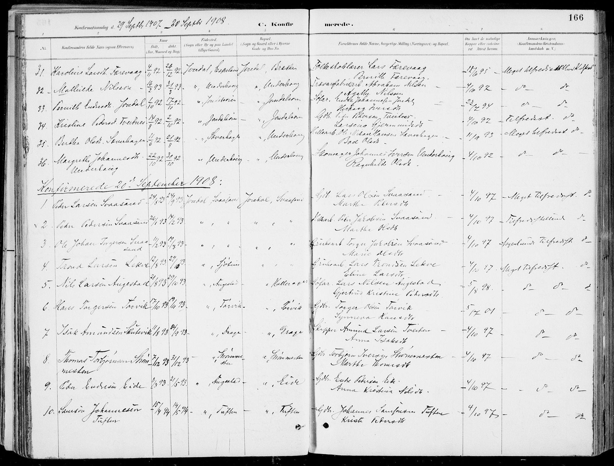 Strandebarm sokneprestembete, SAB/A-78401/H/Haa: Parish register (official) no. E  1, 1886-1908, p. 166