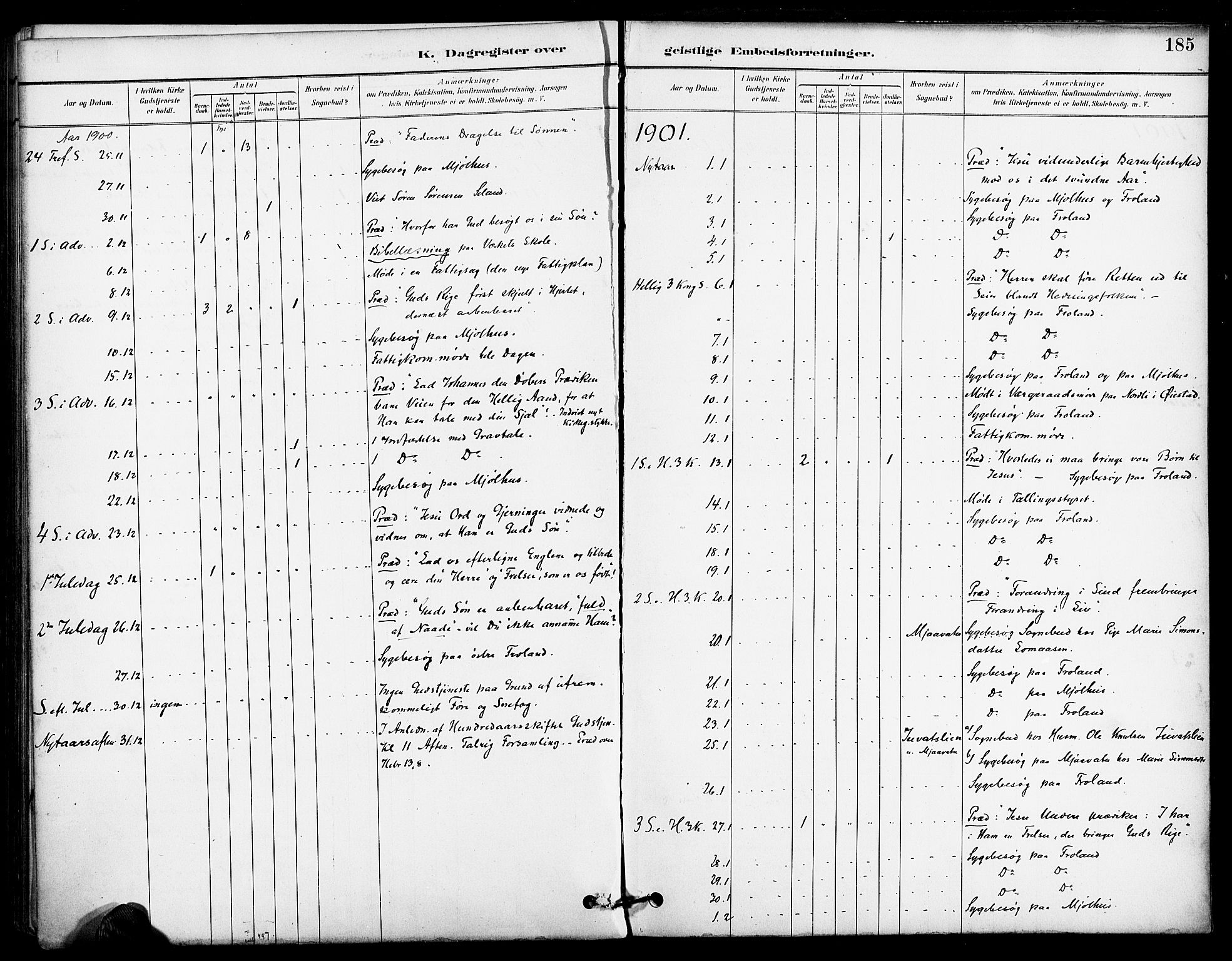 Froland sokneprestkontor, SAK/1111-0013/F/Fa/L0004: Parish register (official) no. A 4, 1882-1906, p. 185