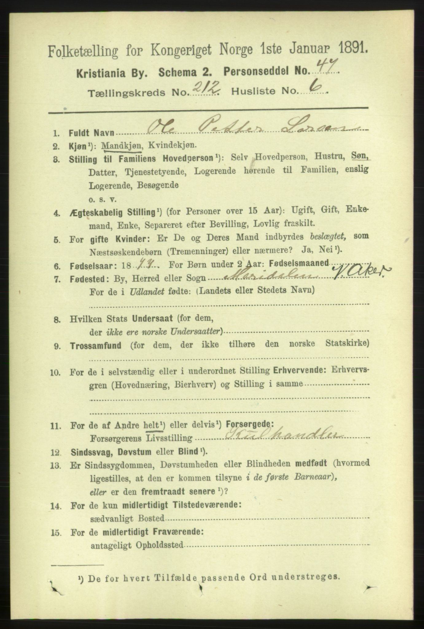 RA, 1891 census for 0301 Kristiania, 1891, p. 126625