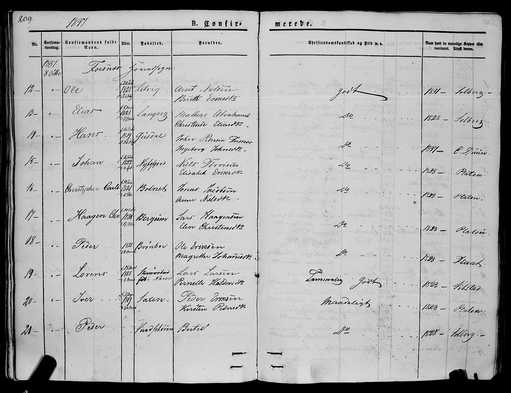 Ministerialprotokoller, klokkerbøker og fødselsregistre - Nord-Trøndelag, SAT/A-1458/773/L0614: Parish register (official) no. 773A05, 1831-1856, p. 209
