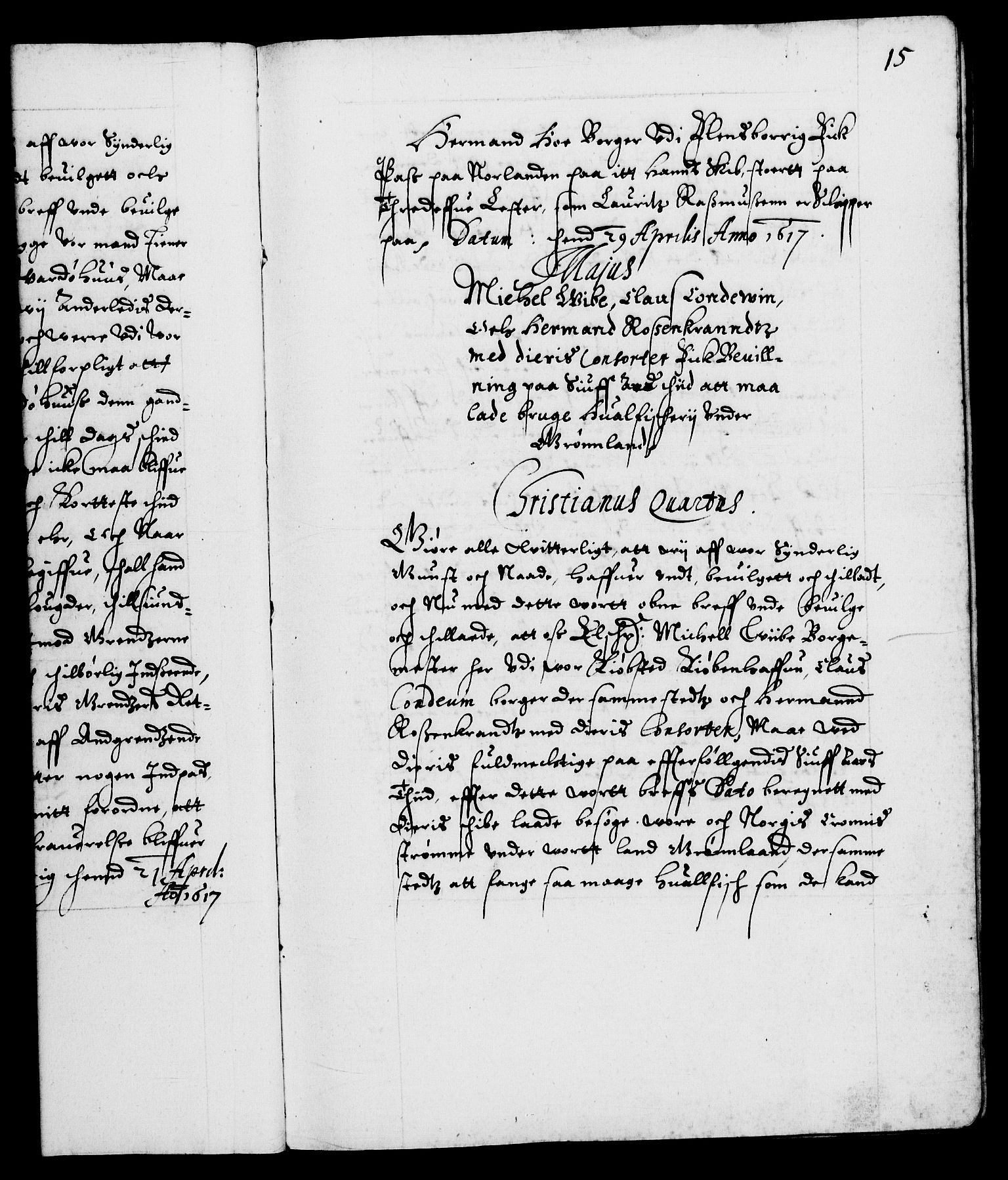 Danske Kanselli 1572-1799, RA/EA-3023/F/Fc/Fca/Fcaa/L0004: Norske registre (mikrofilm), 1617-1630, p. 15a