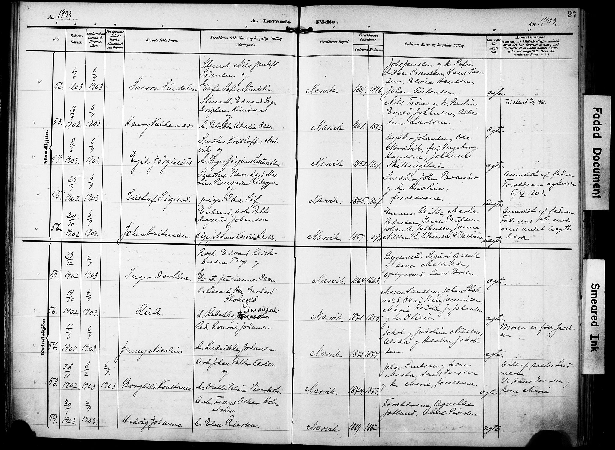 Ministerialprotokoller, klokkerbøker og fødselsregistre - Nordland, AV/SAT-A-1459/871/L0994: Parish register (official) no. 871A10, 1902-1910, p. 27