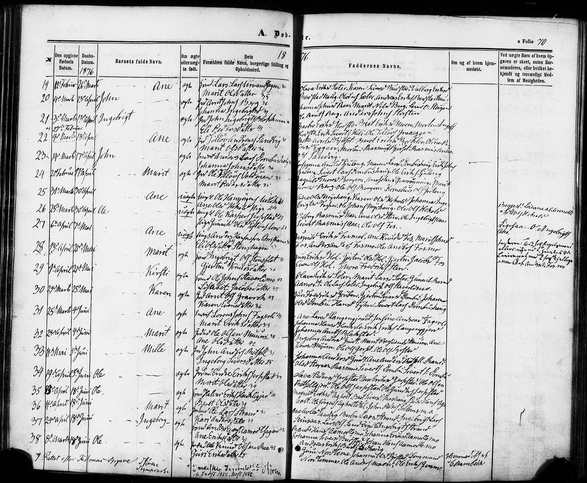 Ministerialprotokoller, klokkerbøker og fødselsregistre - Sør-Trøndelag, SAT/A-1456/672/L0856: Parish register (official) no. 672A08, 1861-1881, p. 70