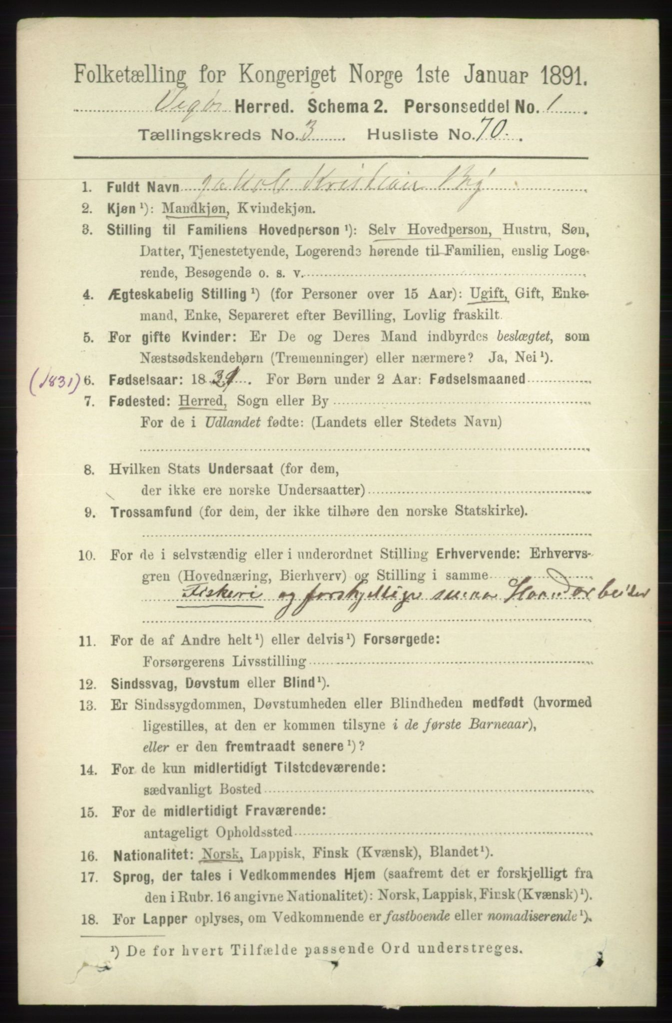 RA, 1891 census for 1815 Vega, 1891, p. 1363