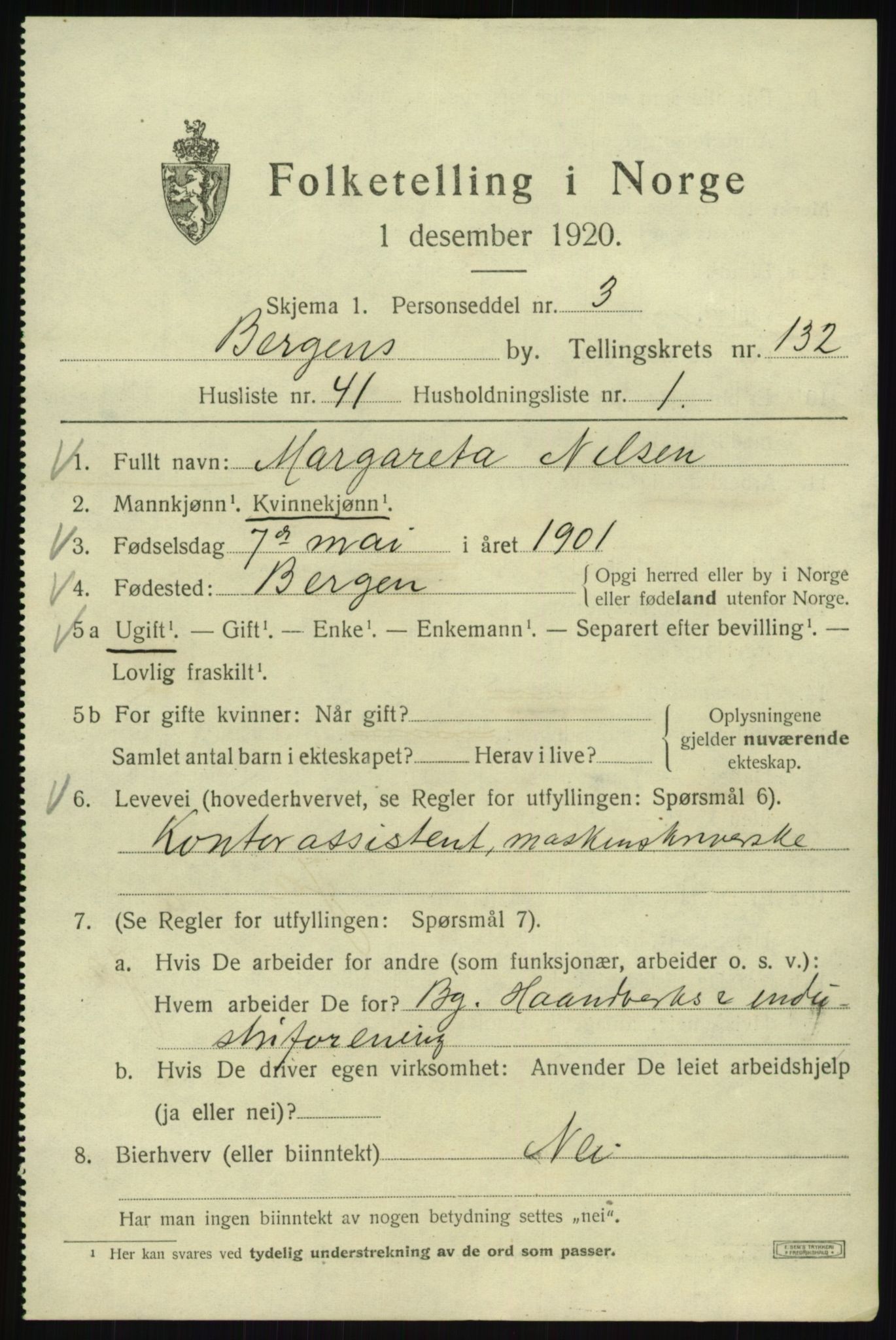 SAB, 1920 census for Bergen, 1920, p. 223646