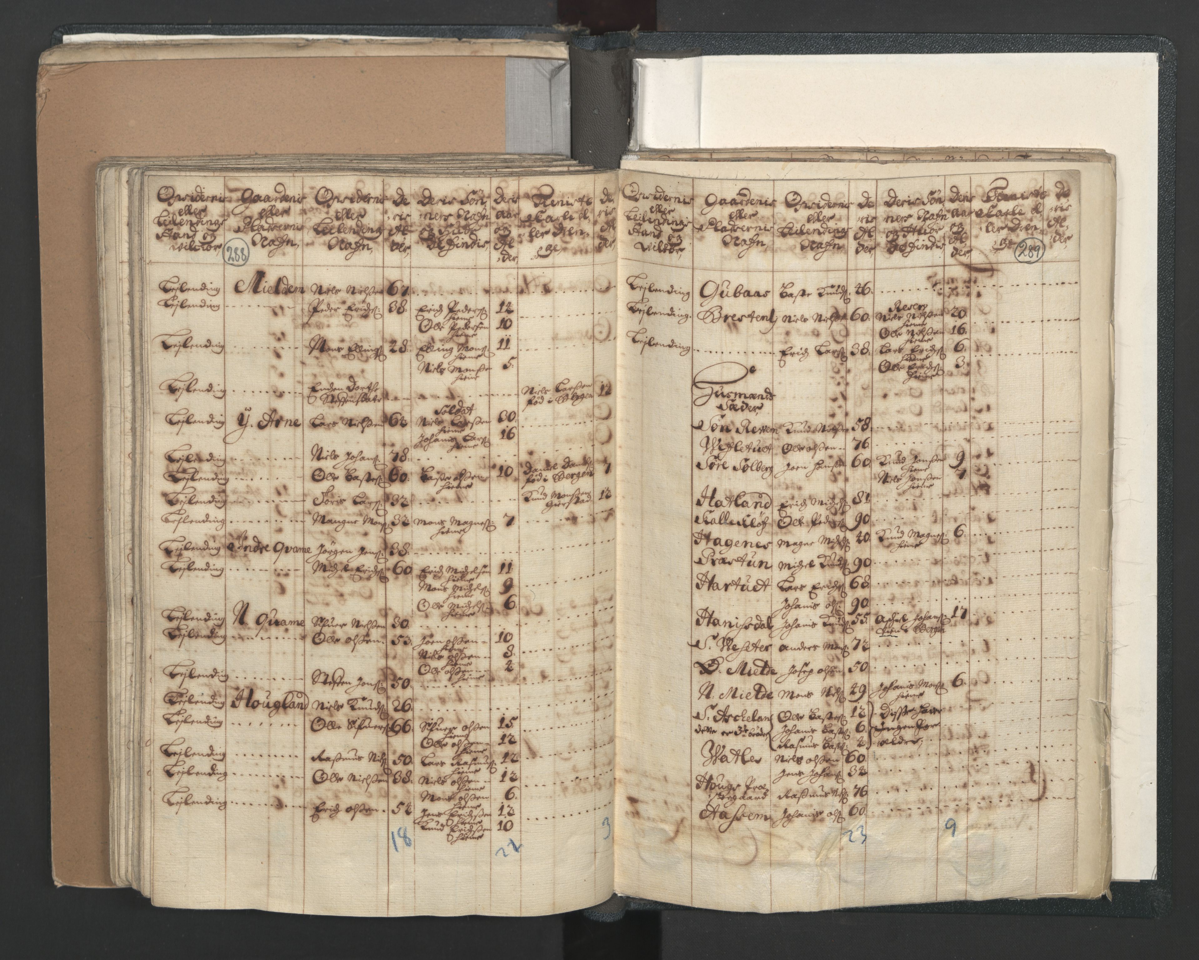 RA, Census (manntall) 1701, no. 7: Nordhordland and Voss fogderi, 1701, p. 288-289