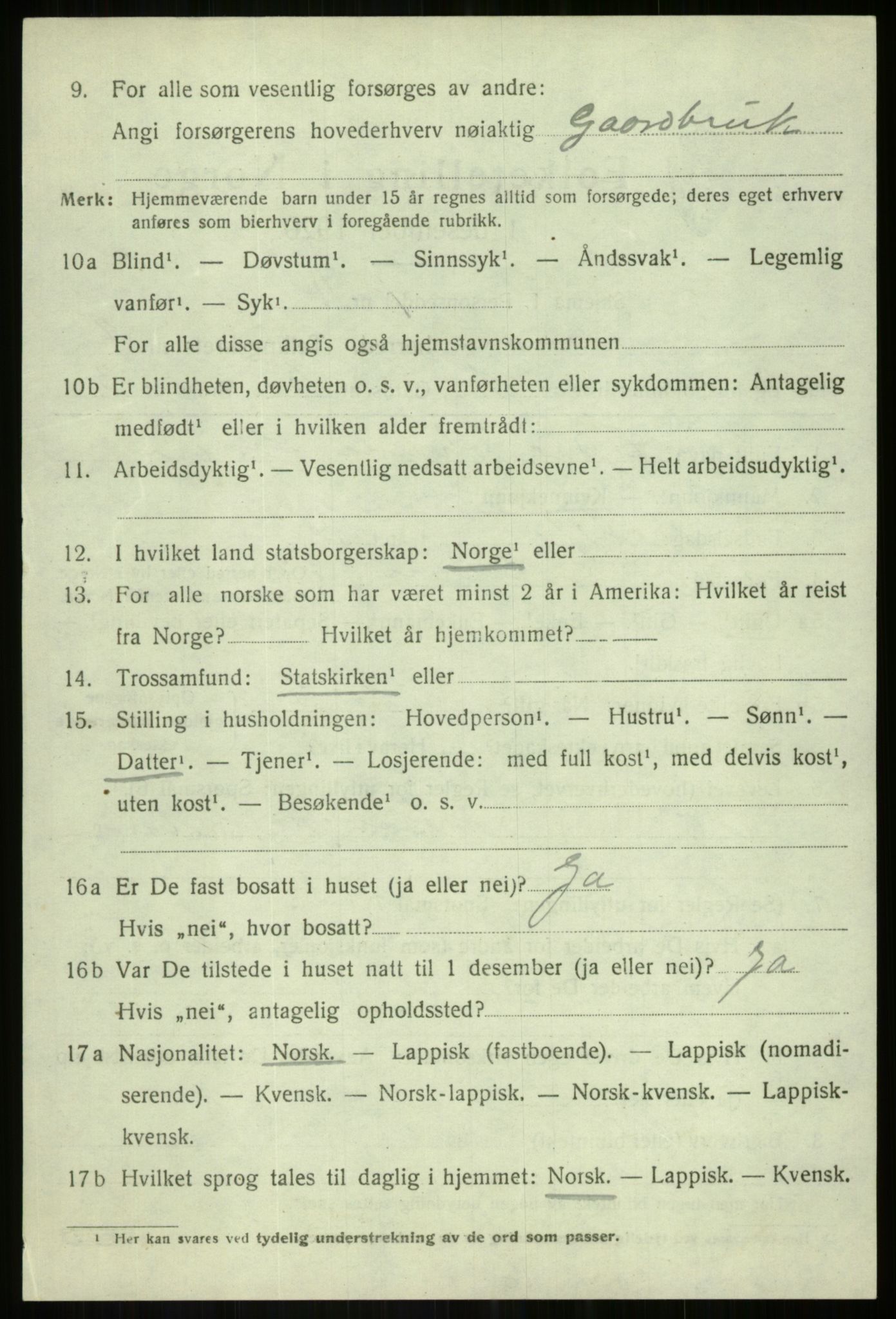 SATØ, 1920 census for Bardu, 1920, p. 953