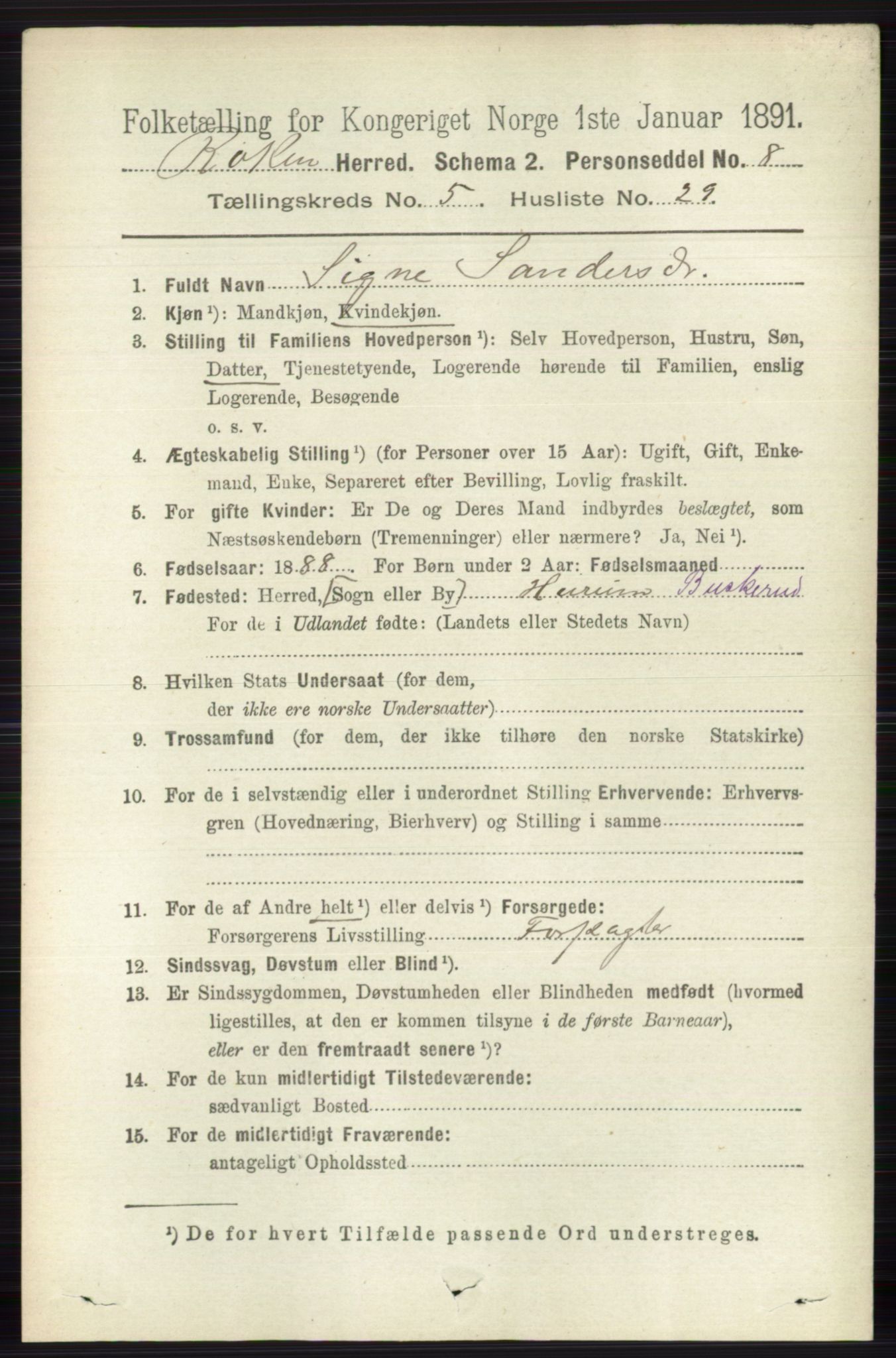 RA, 1891 census for 0627 Røyken, 1891, p. 3042