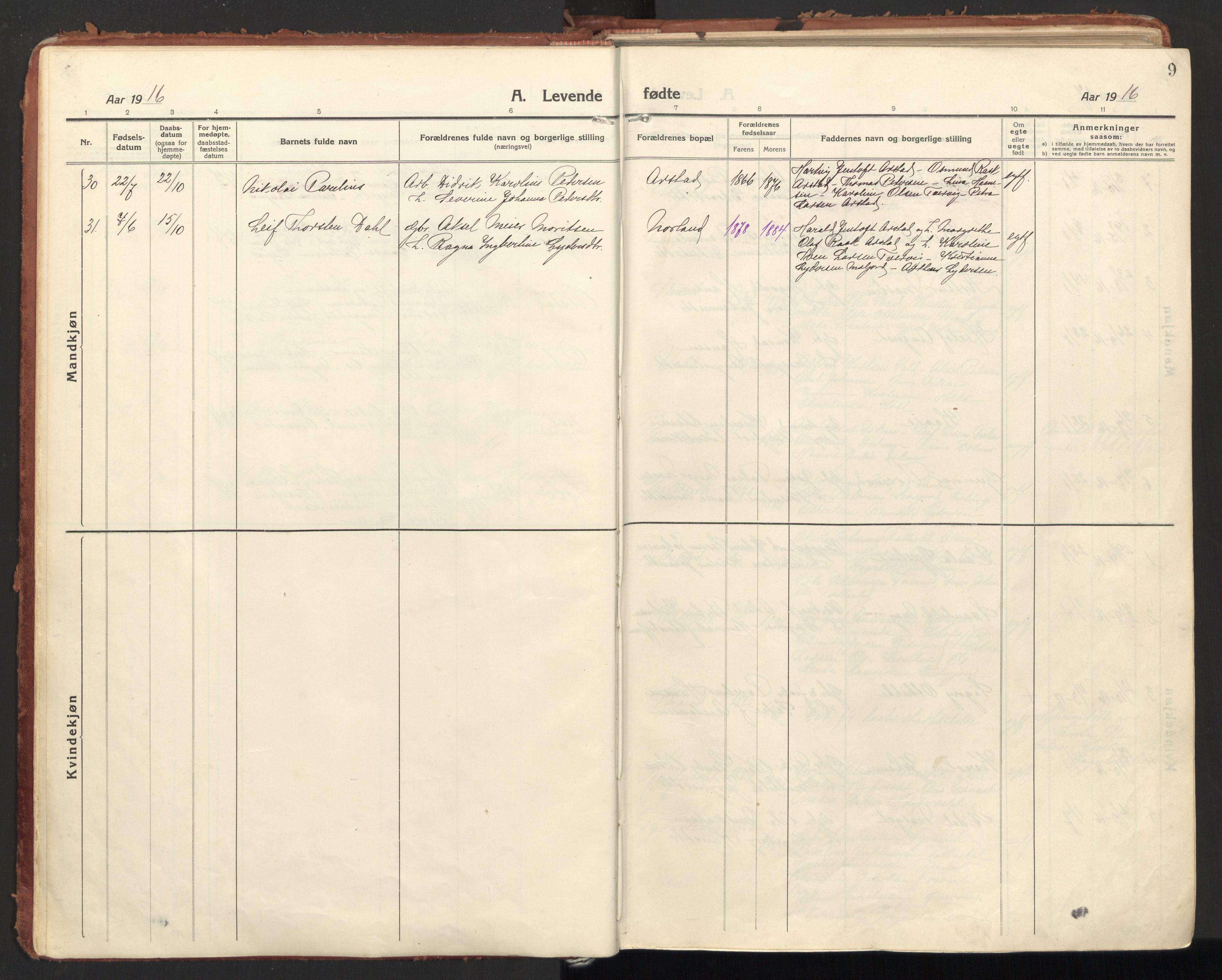 Ministerialprotokoller, klokkerbøker og fødselsregistre - Nordland, AV/SAT-A-1459/846/L0650: Parish register (official) no. 846A08, 1916-1935, p. 9