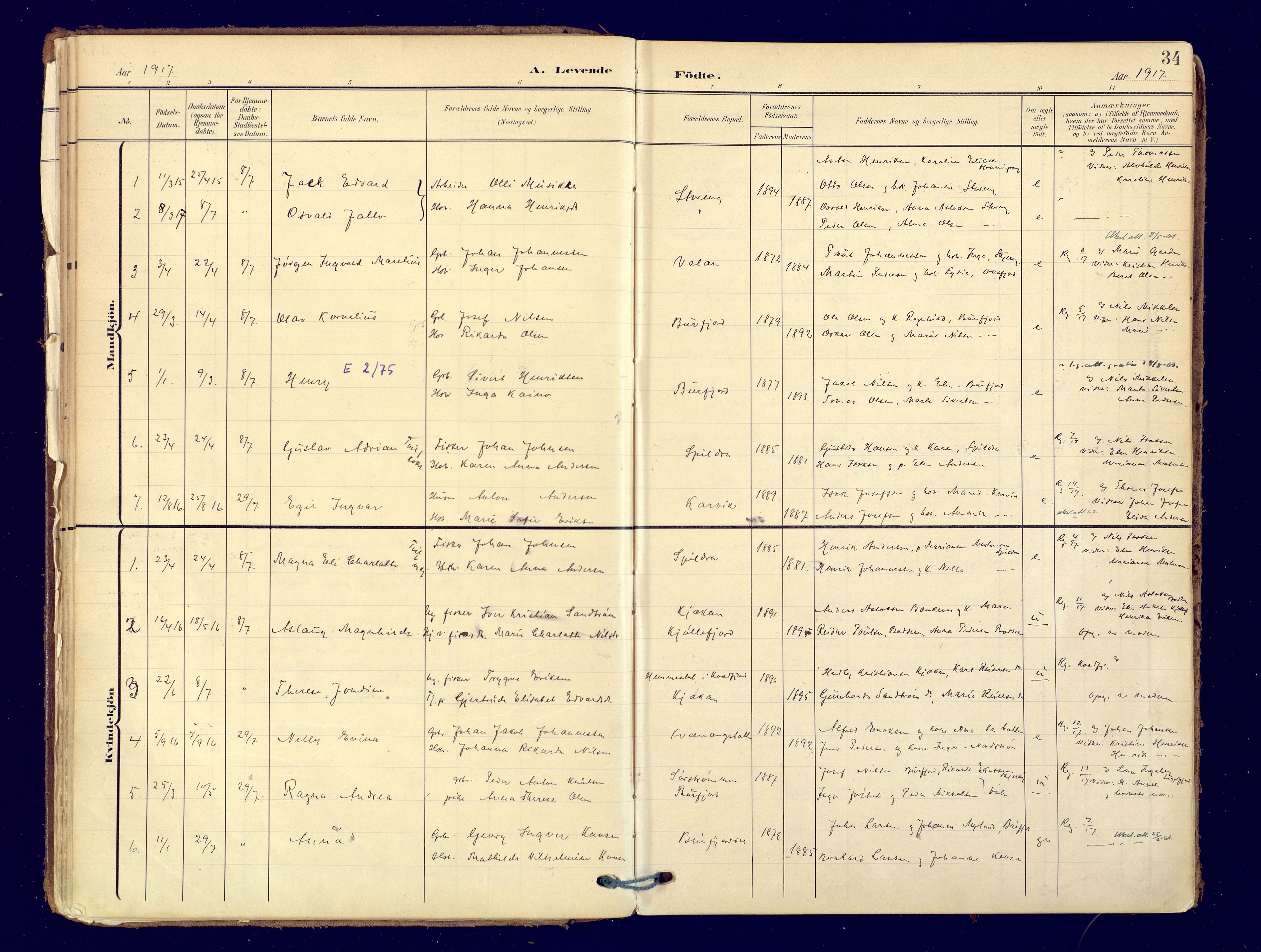 Skjervøy sokneprestkontor, AV/SATØ-S-1300/H/Ha/Haa: Parish register (official) no. 19, 1908-1936, p. 34