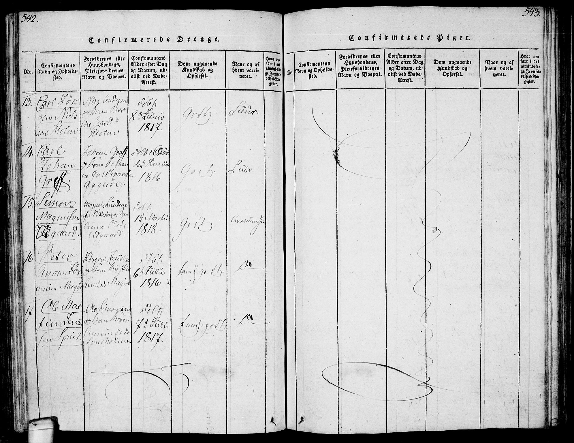 Hvaler prestekontor Kirkebøker, SAO/A-2001/F/Fa/L0005: Parish register (official) no. I 5, 1816-1845, p. 542-543