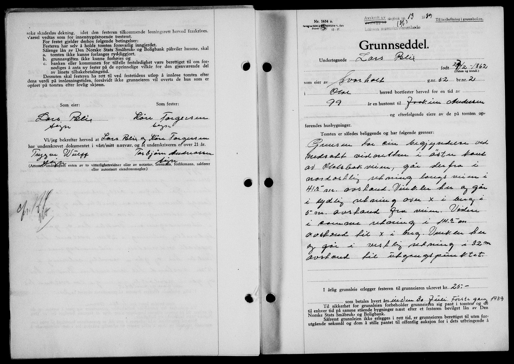 Lofoten sorenskriveri, SAT/A-0017/1/2/2C/L0005a: Mortgage book no. 5a, 1939-1939, Diary no: : 13/1939