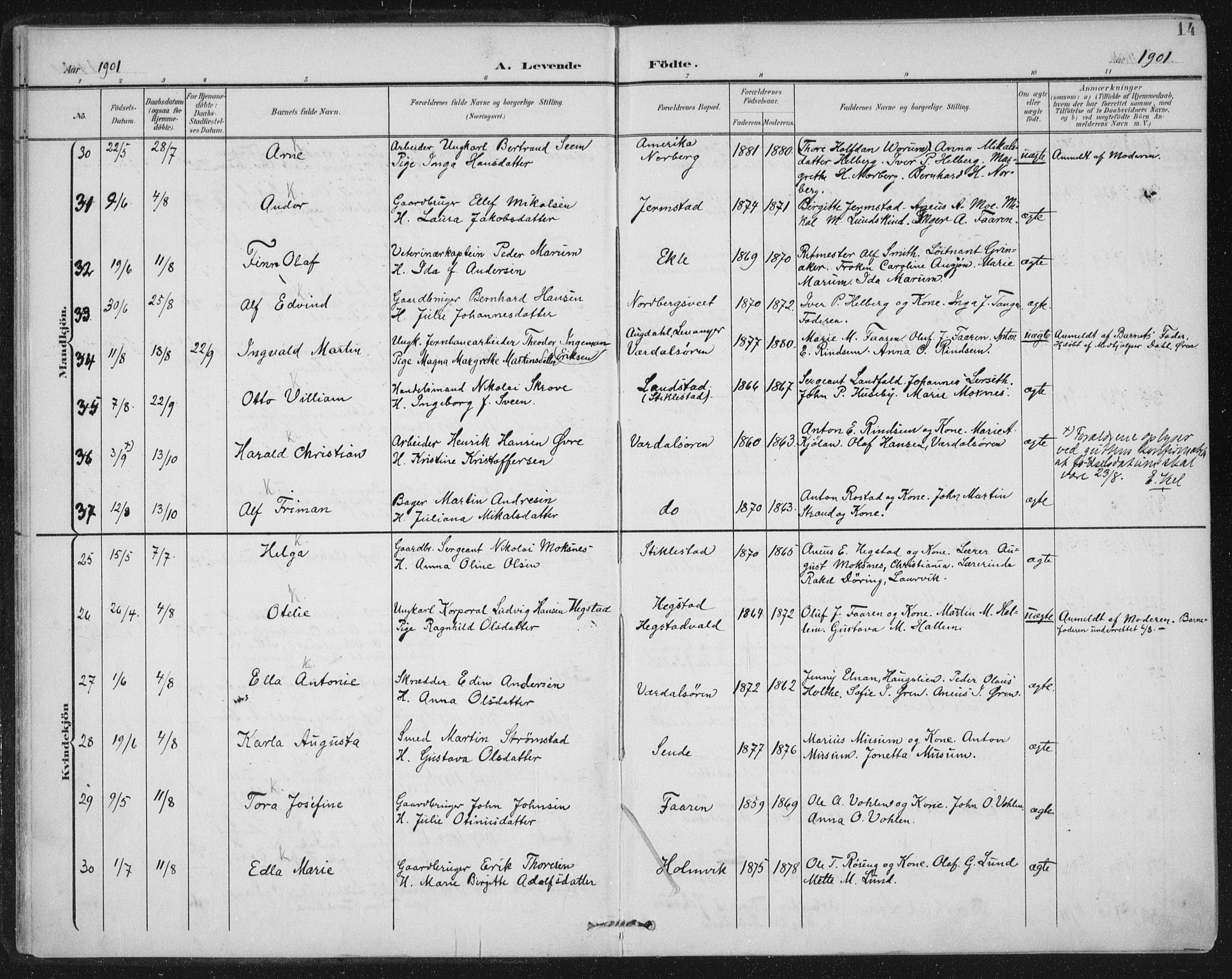 Ministerialprotokoller, klokkerbøker og fødselsregistre - Nord-Trøndelag, AV/SAT-A-1458/723/L0246: Parish register (official) no. 723A15, 1900-1917, p. 14