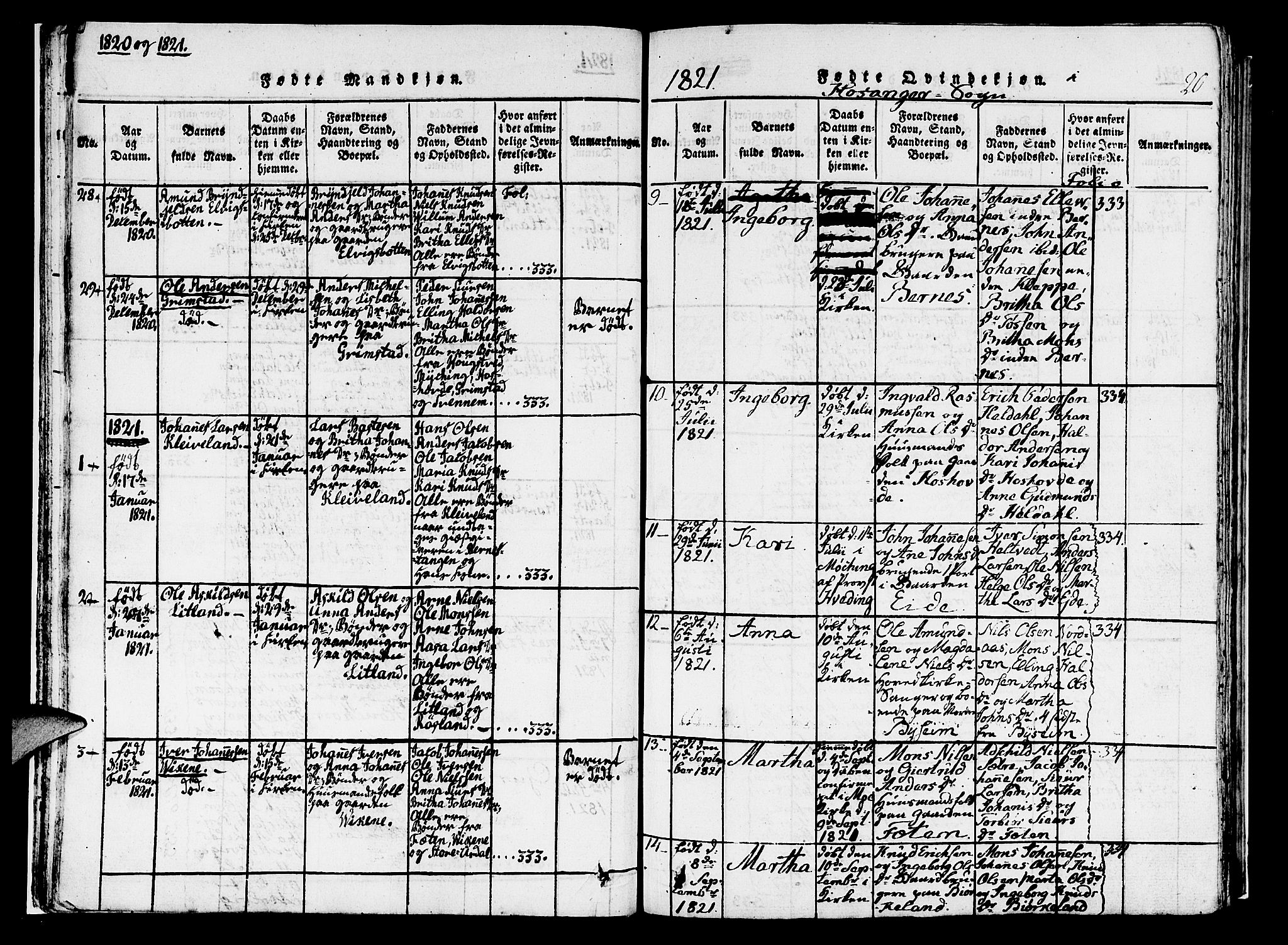 Hosanger sokneprestembete, AV/SAB-A-75801/H/Haa: Parish register (official) no. A 5, 1815-1824, p. 20