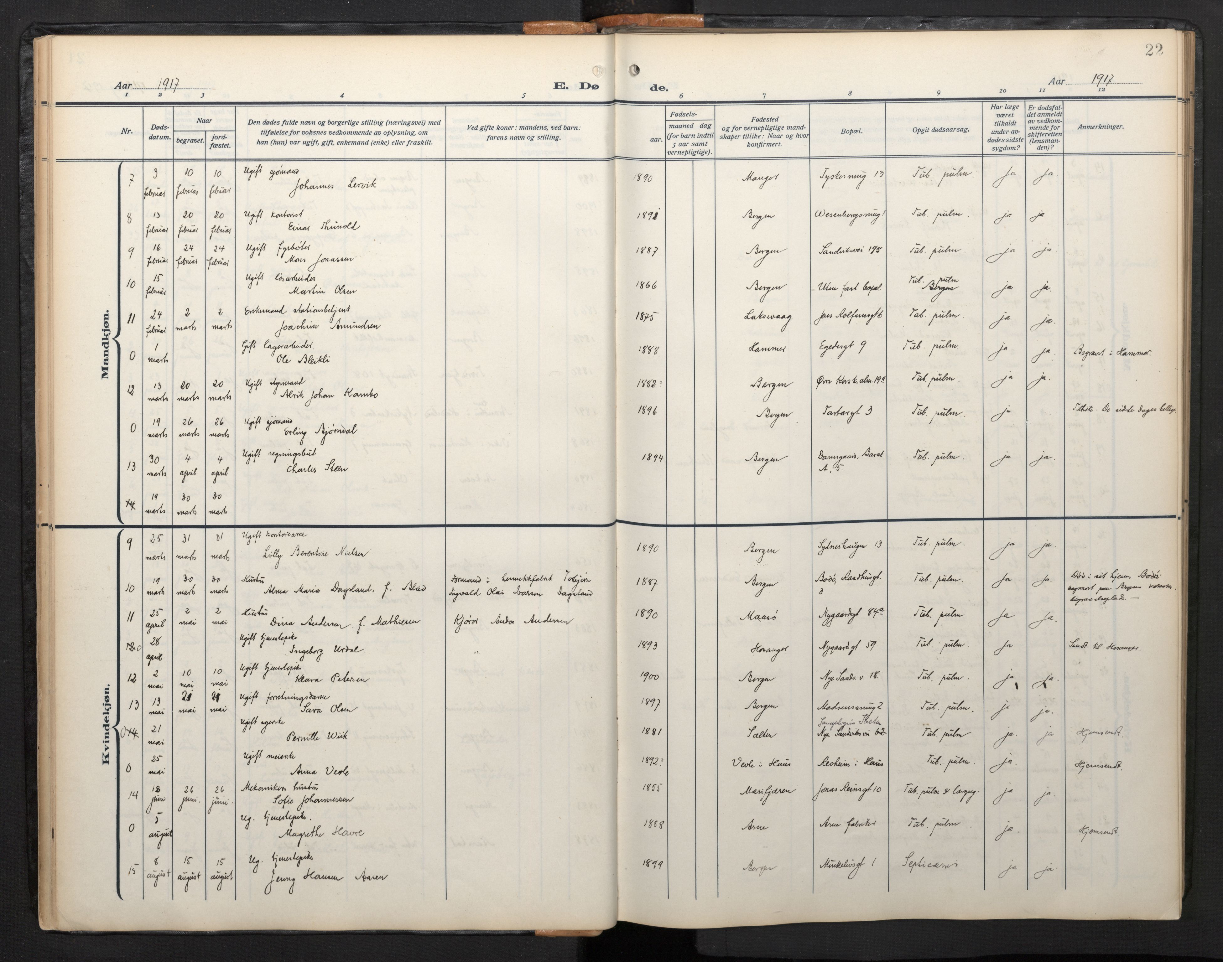 Arkivreferanse mangler*, SAB/-: Parish register (official) no. A 1, 1912-1957, p. 21b-22a