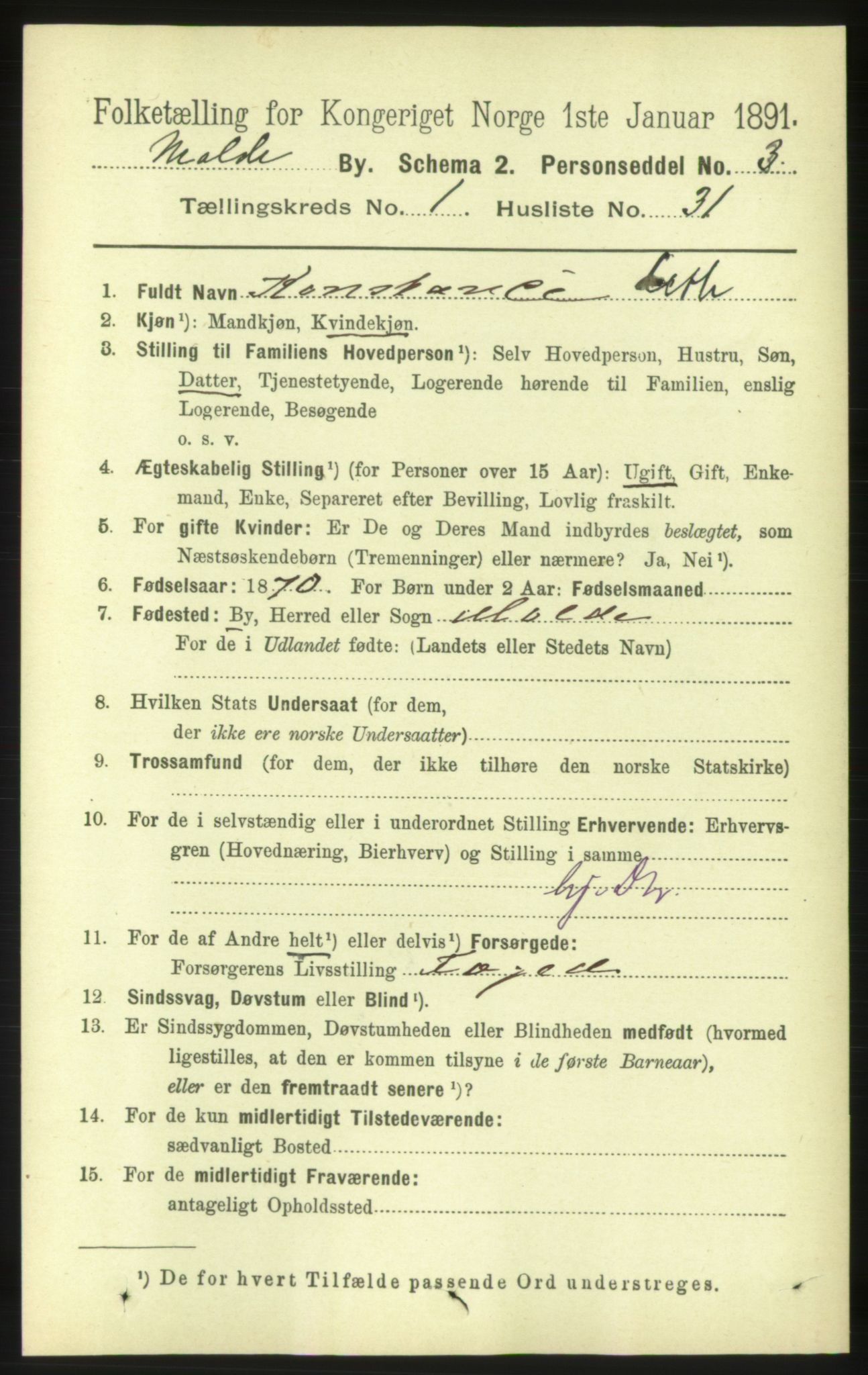 RA, 1891 census for 1502 Molde, 1891, p. 567