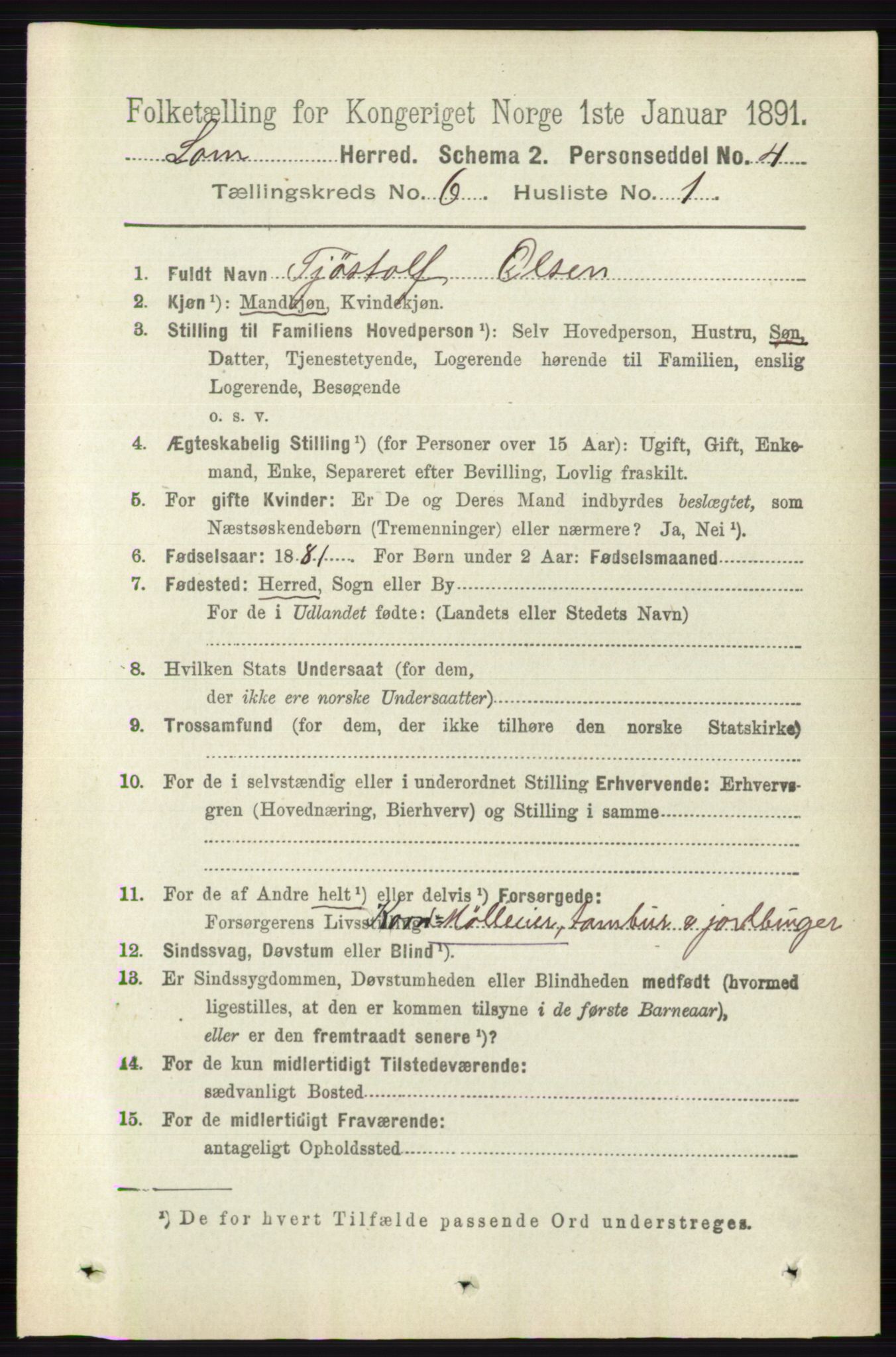 RA, 1891 census for 0514 Lom, 1891, p. 2373