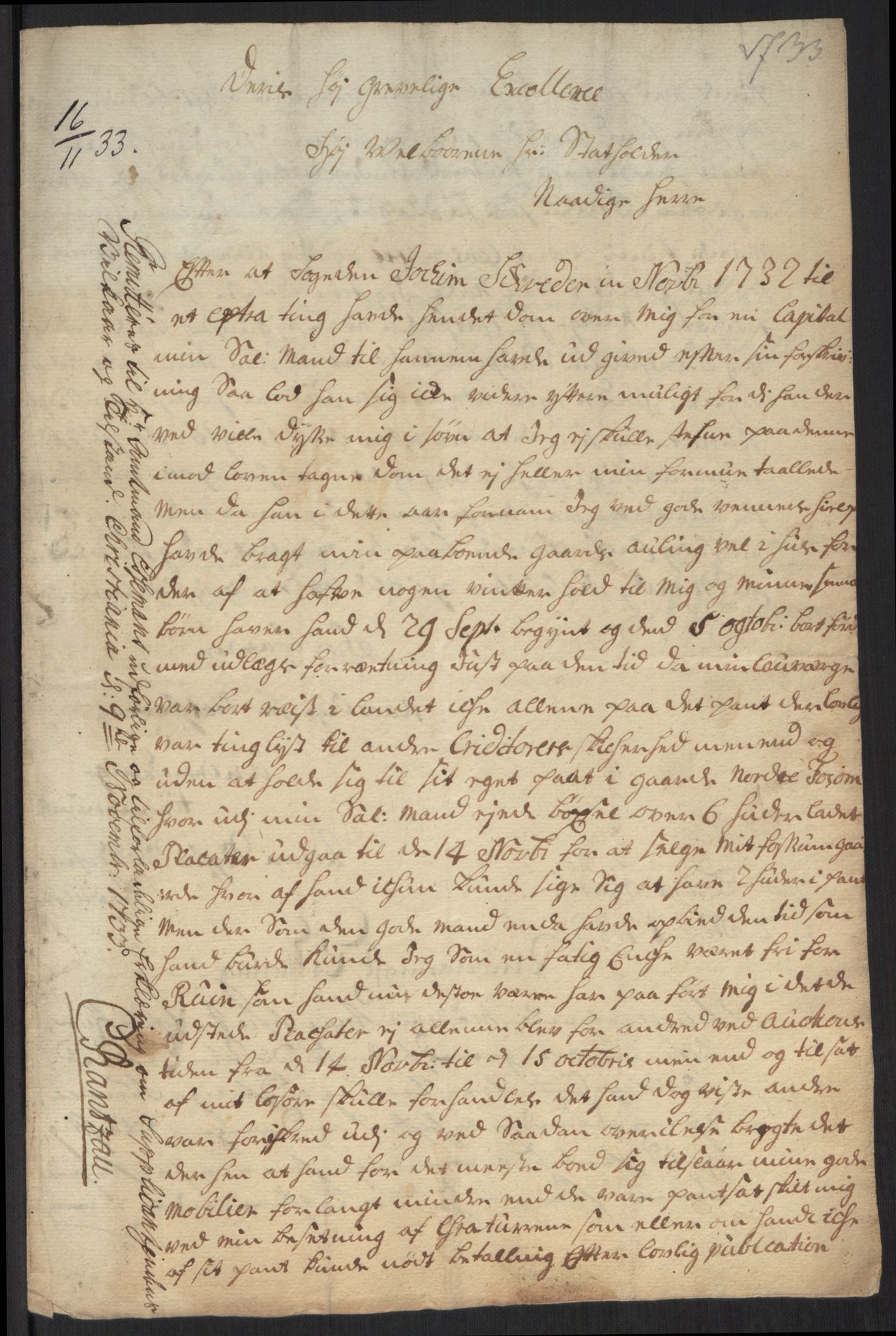 Stattholderembetet 1572-1771, AV/RA-EA-2870/Ef/L0107: Brev fra embetsmenn og andre, 1733-1734, p. 147