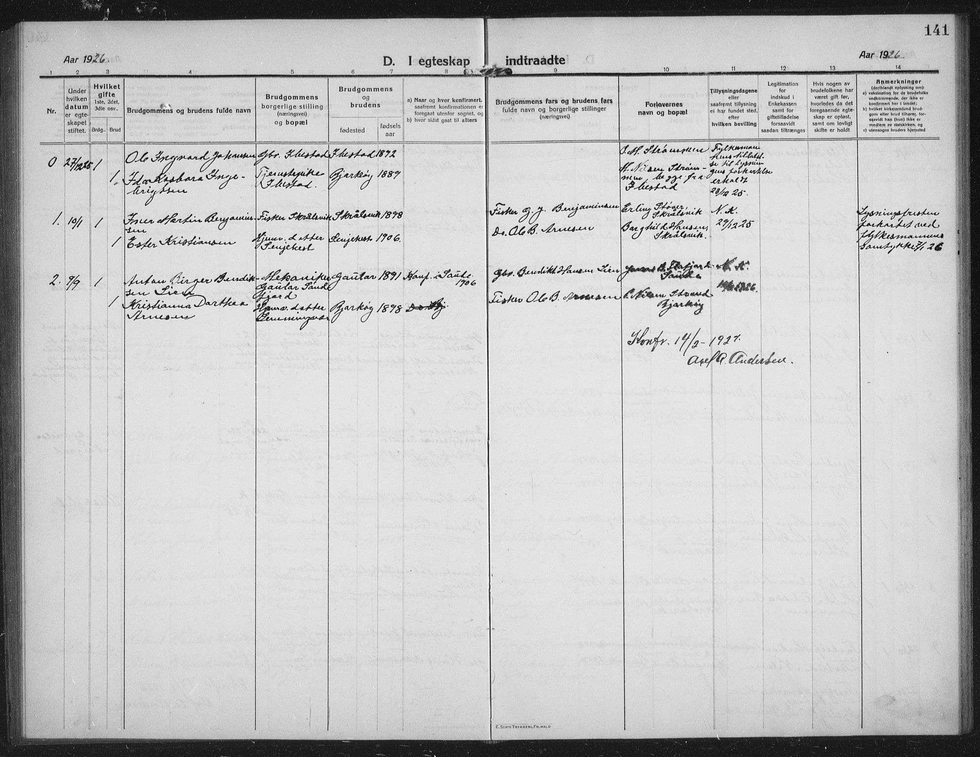 Sand/Bjarkøy sokneprestkontor, AV/SATØ-S-0811/I/Ia/Iab/L0005klokker: Parish register (copy) no. 5, 1919-1937, p. 141