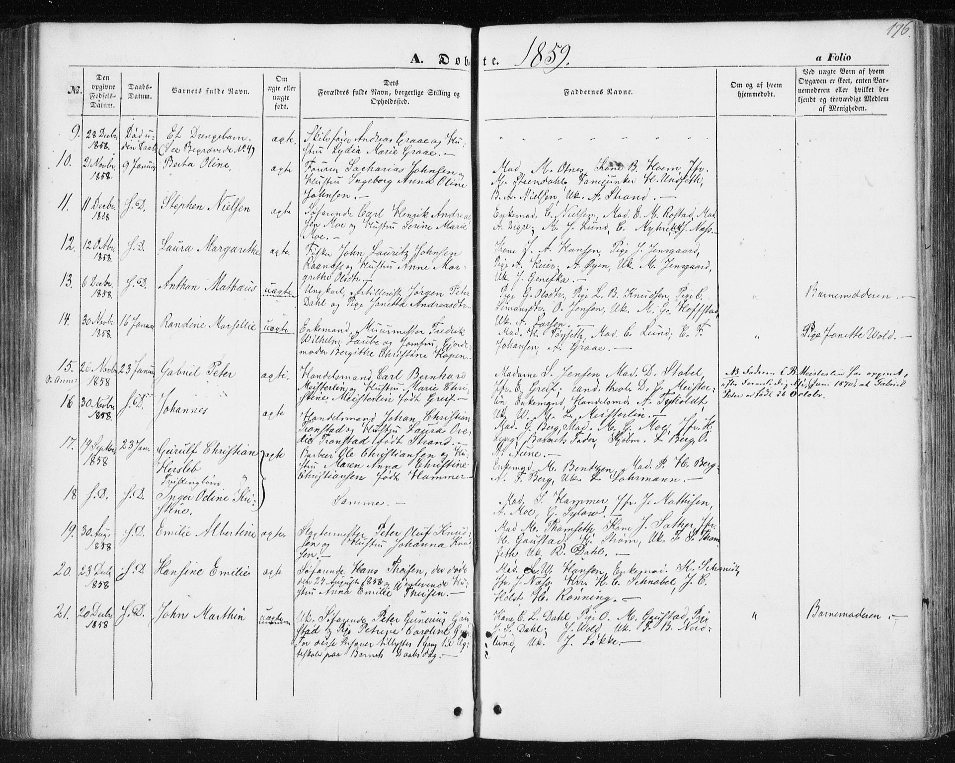 Ministerialprotokoller, klokkerbøker og fødselsregistre - Sør-Trøndelag, SAT/A-1456/602/L0112: Parish register (official) no. 602A10, 1848-1859, p. 176