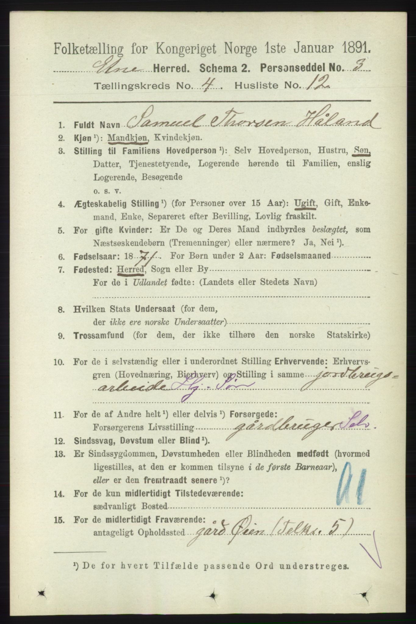 RA, 1891 census for 1211 Etne, 1891, p. 926