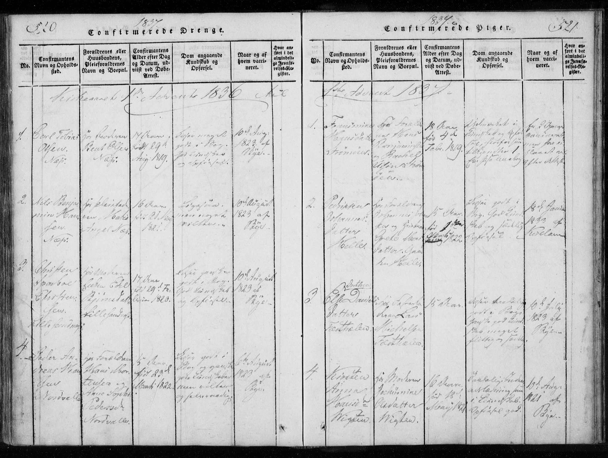 Ministerialprotokoller, klokkerbøker og fødselsregistre - Nordland, AV/SAT-A-1459/885/L1201: Parish register (official) no. 885A02, 1820-1837, p. 520-521