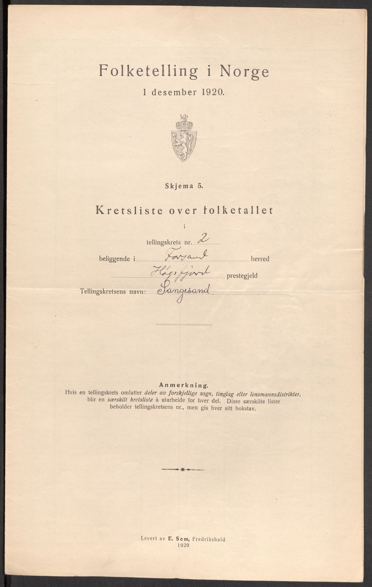 SAST, 1920 census for Forsand, 1920, p. 11