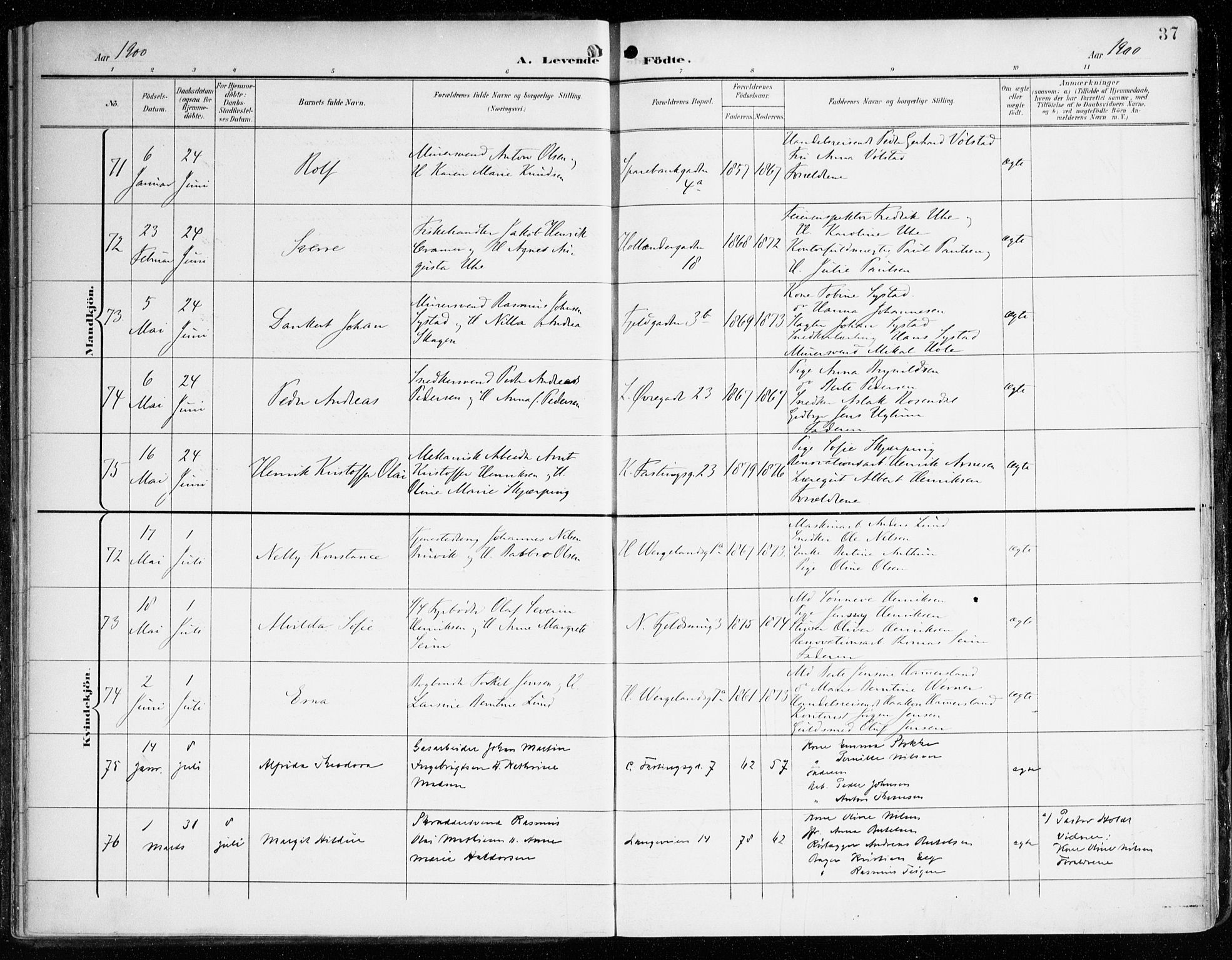 Korskirken sokneprestembete, SAB/A-76101/H/Haa/L0023: Parish register (official) no. B 9, 1899-1908, p. 37