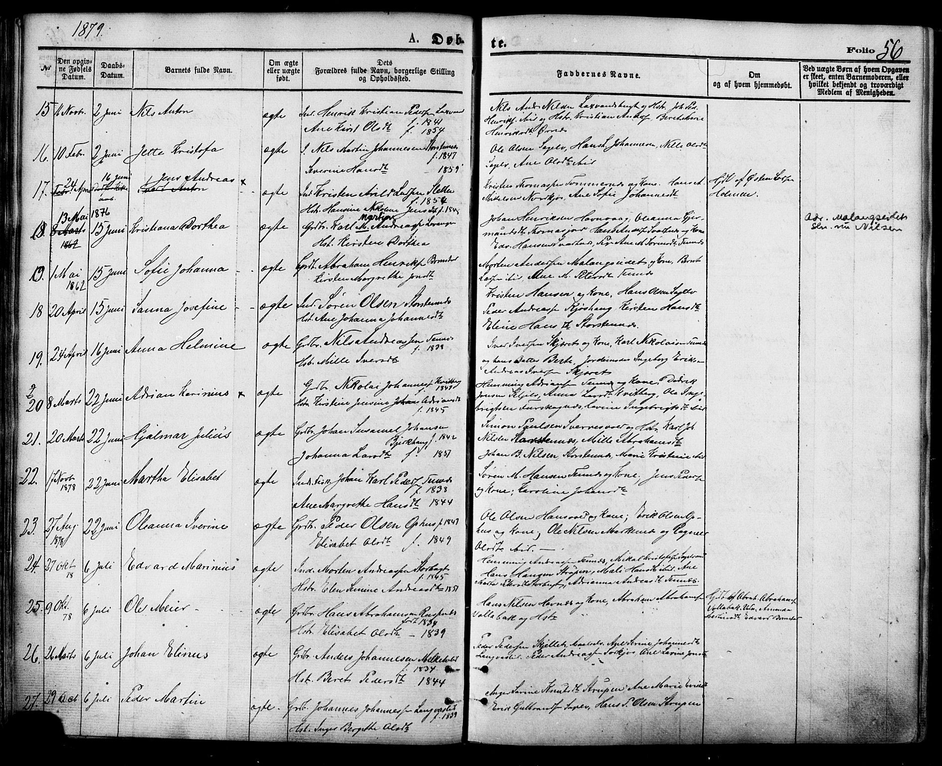 Balsfjord sokneprestembete, AV/SATØ-S-1303/G/Gaa/L0004kirke: Parish register (official) no. 4, 1871-1883, p. 56