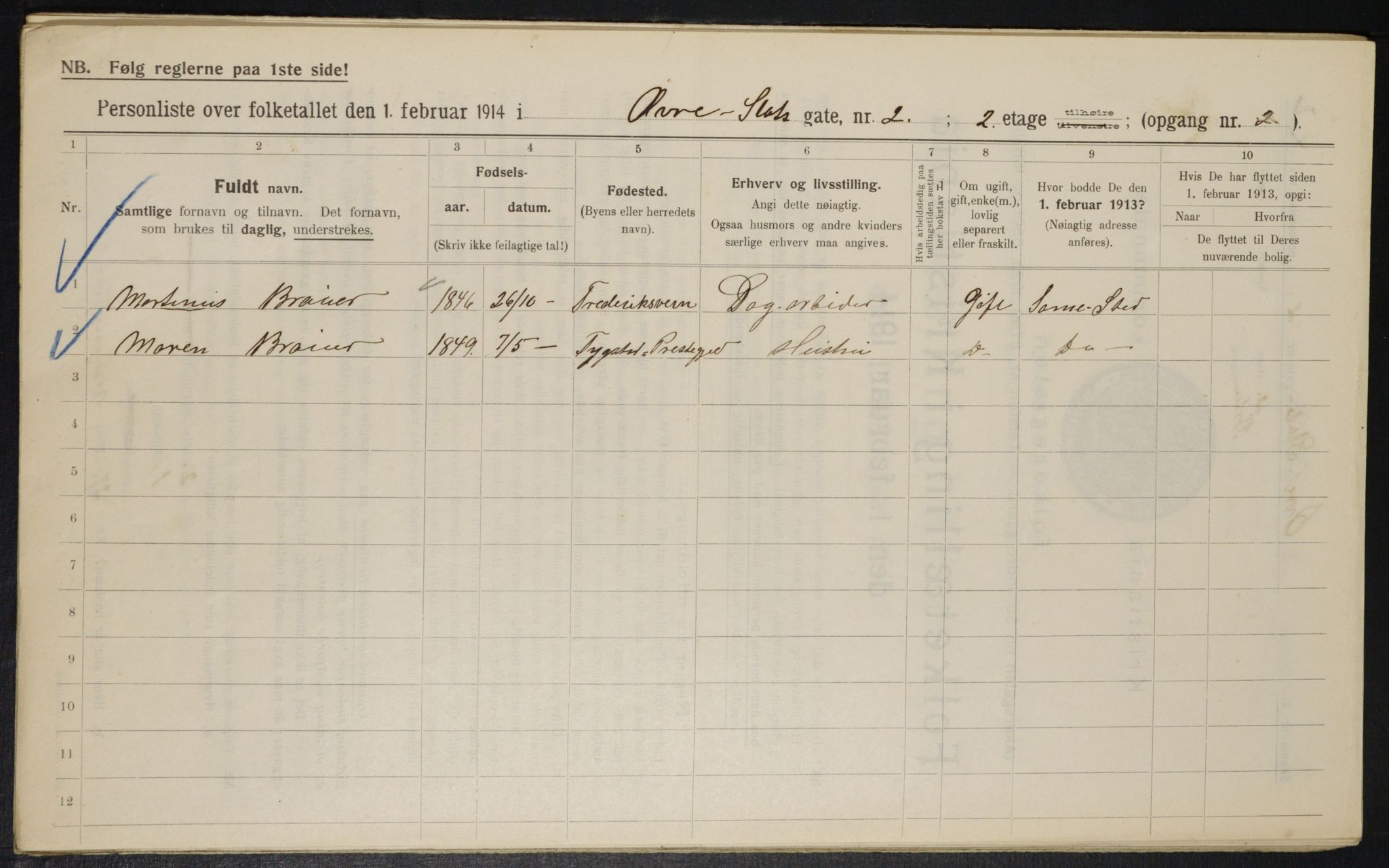 OBA, Municipal Census 1914 for Kristiania, 1914, p. 130916