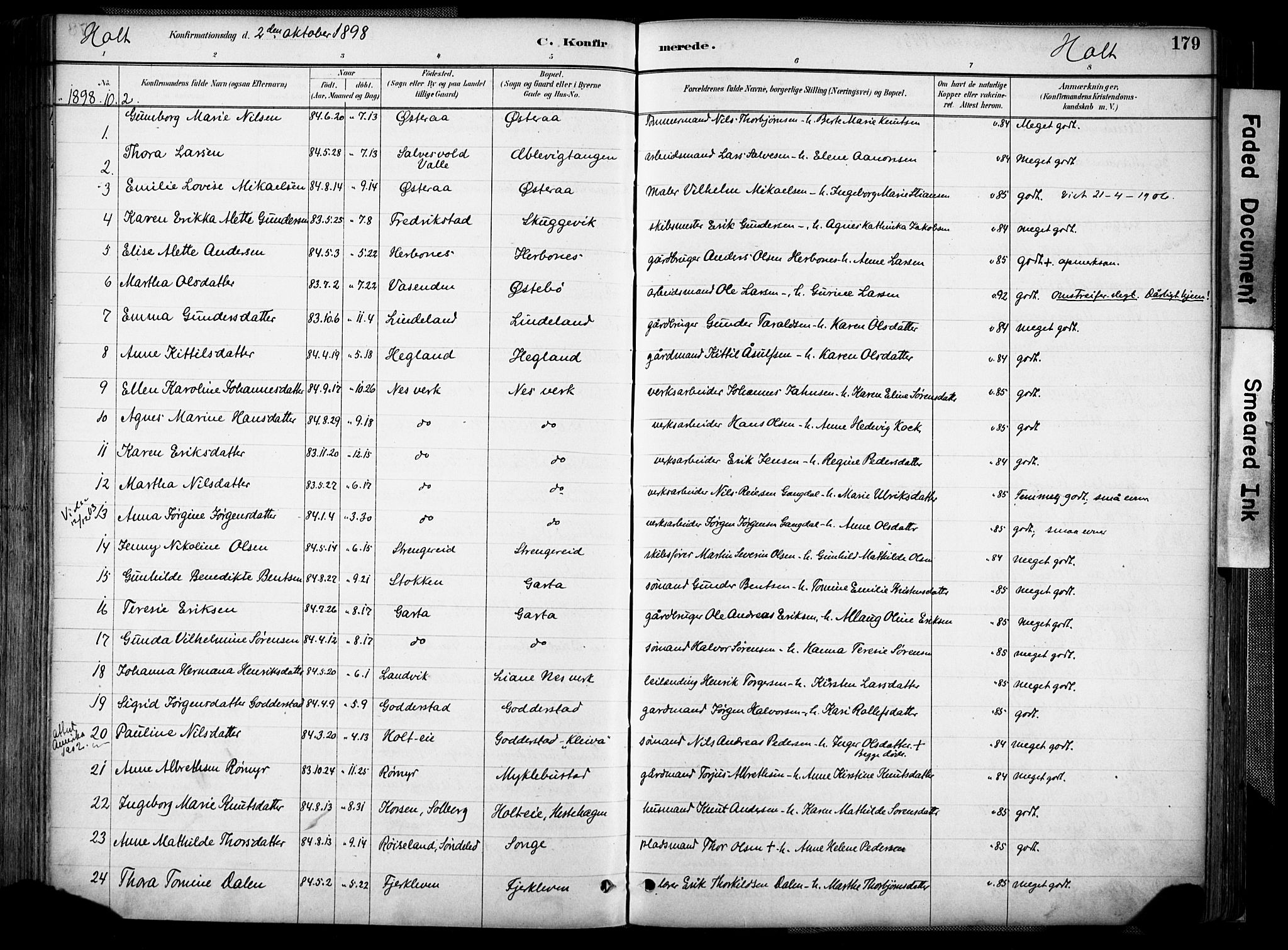 Holt sokneprestkontor, AV/SAK-1111-0021/F/Fa/L0012: Parish register (official) no. A 12, 1885-1907, p. 179