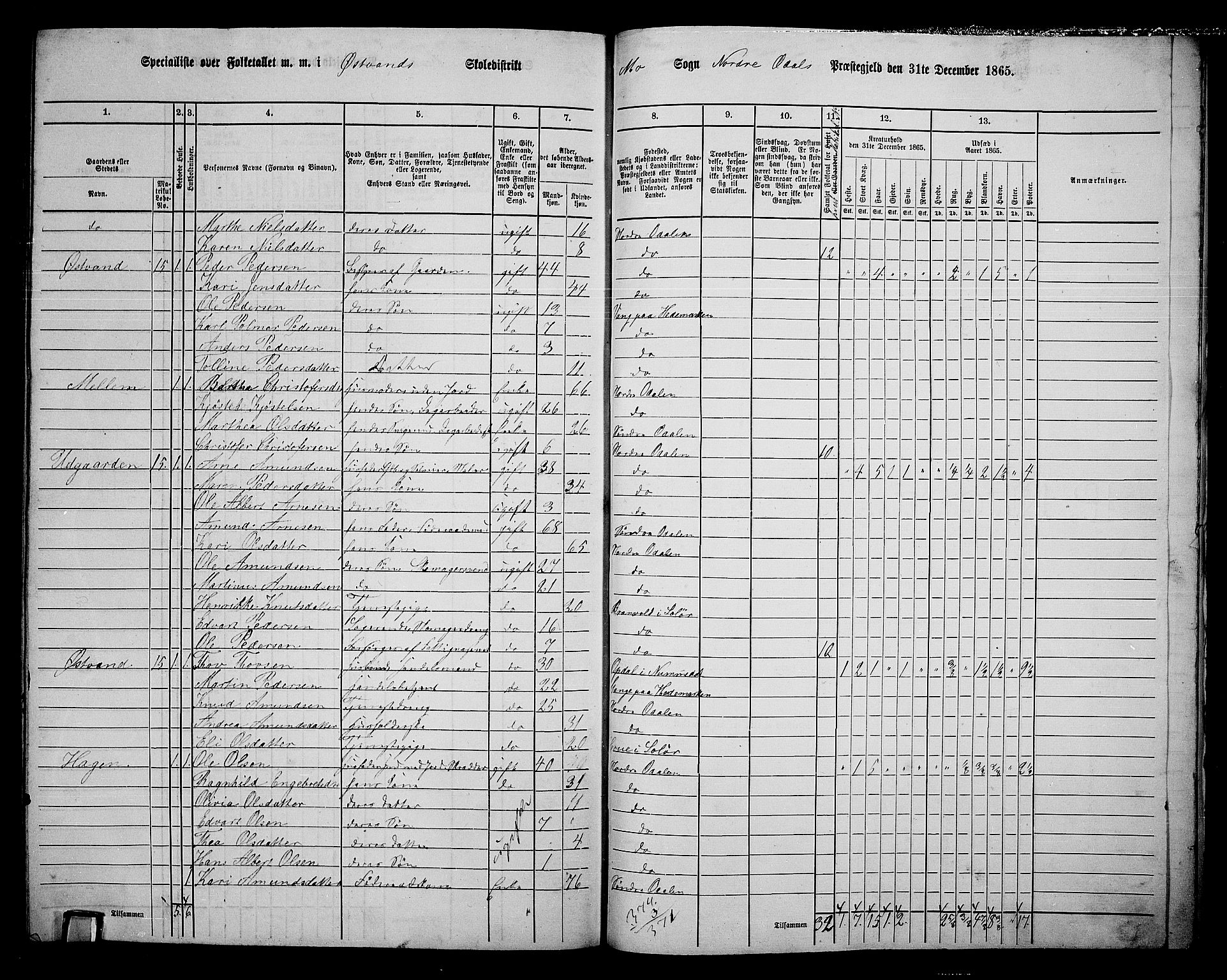 RA, 1865 census for Nord-Odal, 1865, p. 160