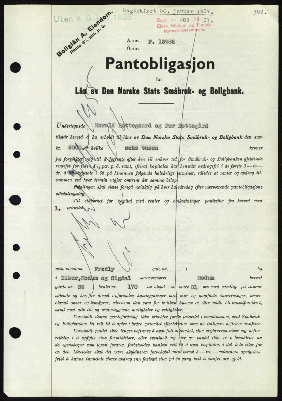 Eiker, Modum og Sigdal sorenskriveri, SAKO/A-123/G/Ga/Gab/L0034: Mortgage book no. A4, 1936-1937, Diary no: : 283/1937