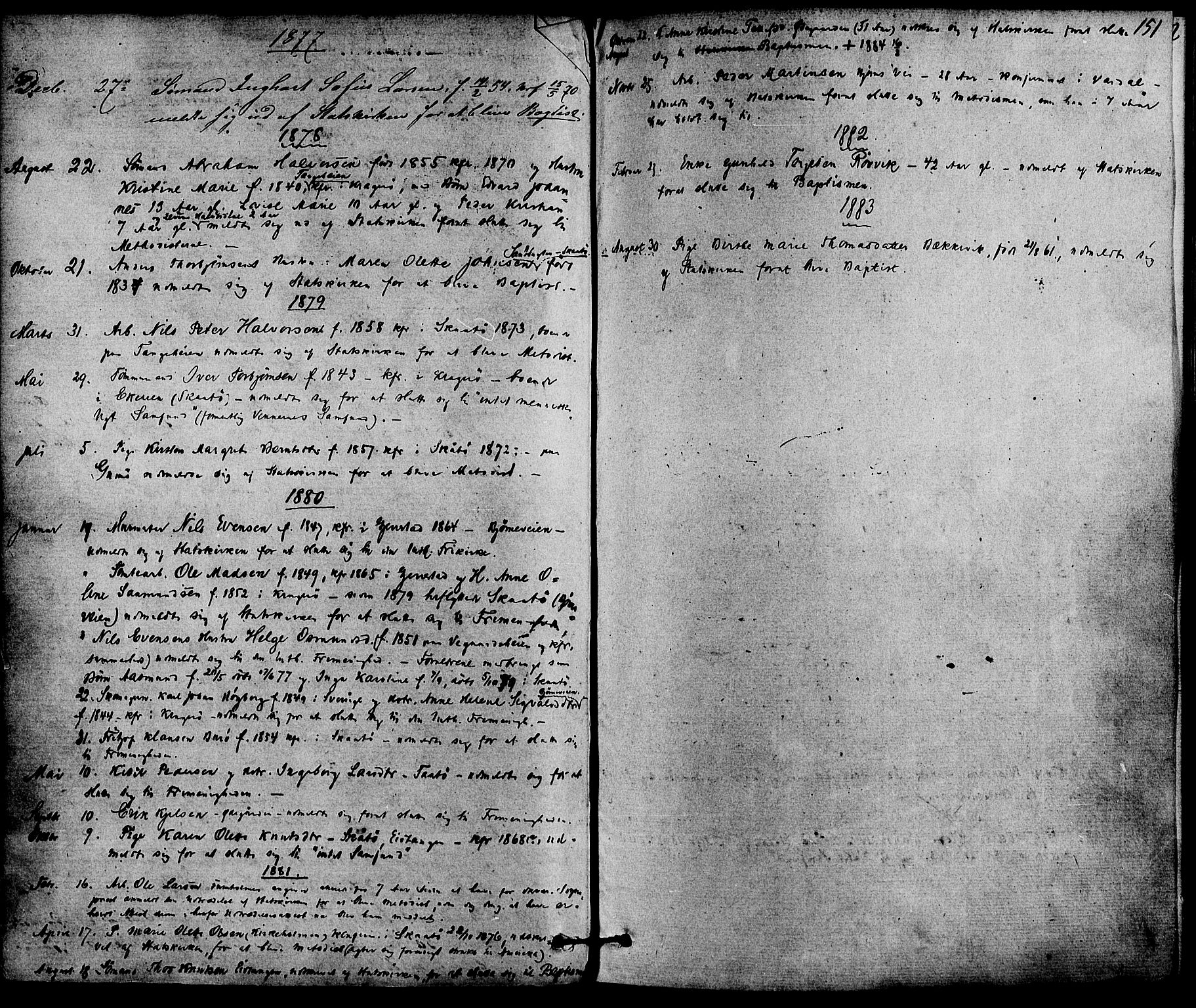 Skåtøy kirkebøker, AV/SAKO-A-304/F/Fa/L0001: Parish register (official) no. I 1, 1874-1883, p. 151