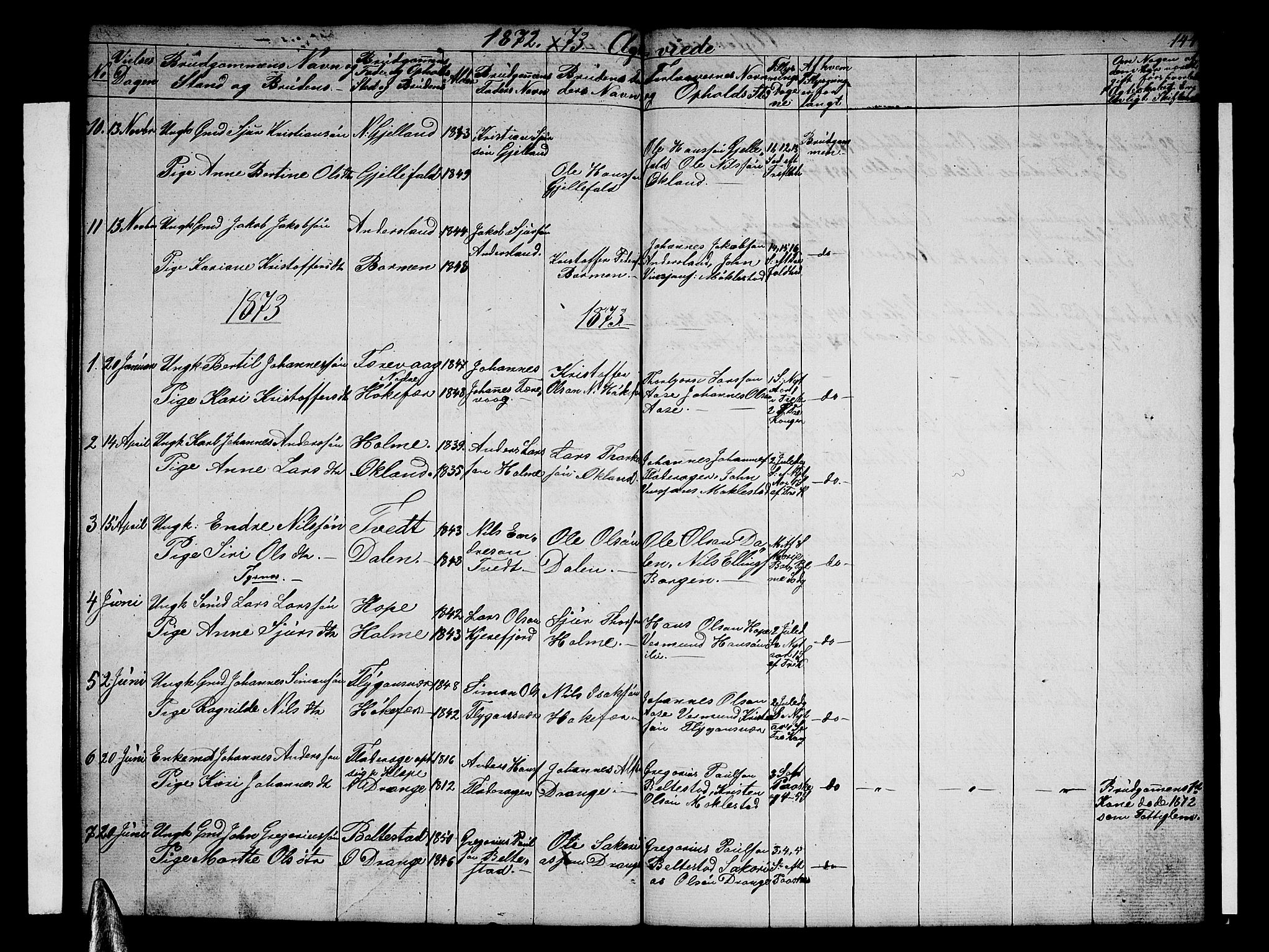 Tysnes sokneprestembete, AV/SAB-A-78601/H/Hab: Parish register (copy) no. E 1, 1855-1874, p. 144