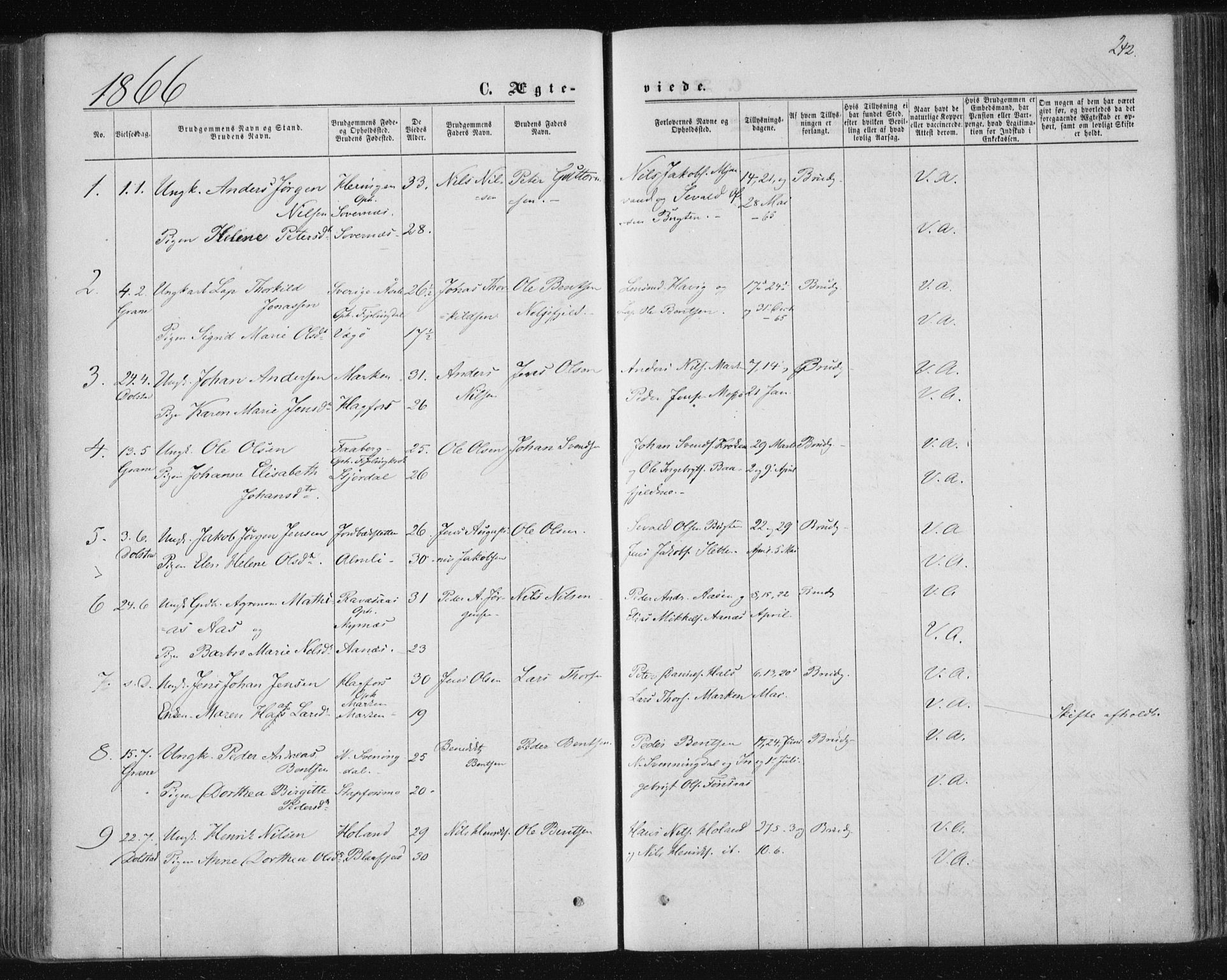 Ministerialprotokoller, klokkerbøker og fødselsregistre - Nordland, SAT/A-1459/820/L0294: Parish register (official) no. 820A15, 1866-1879, p. 242