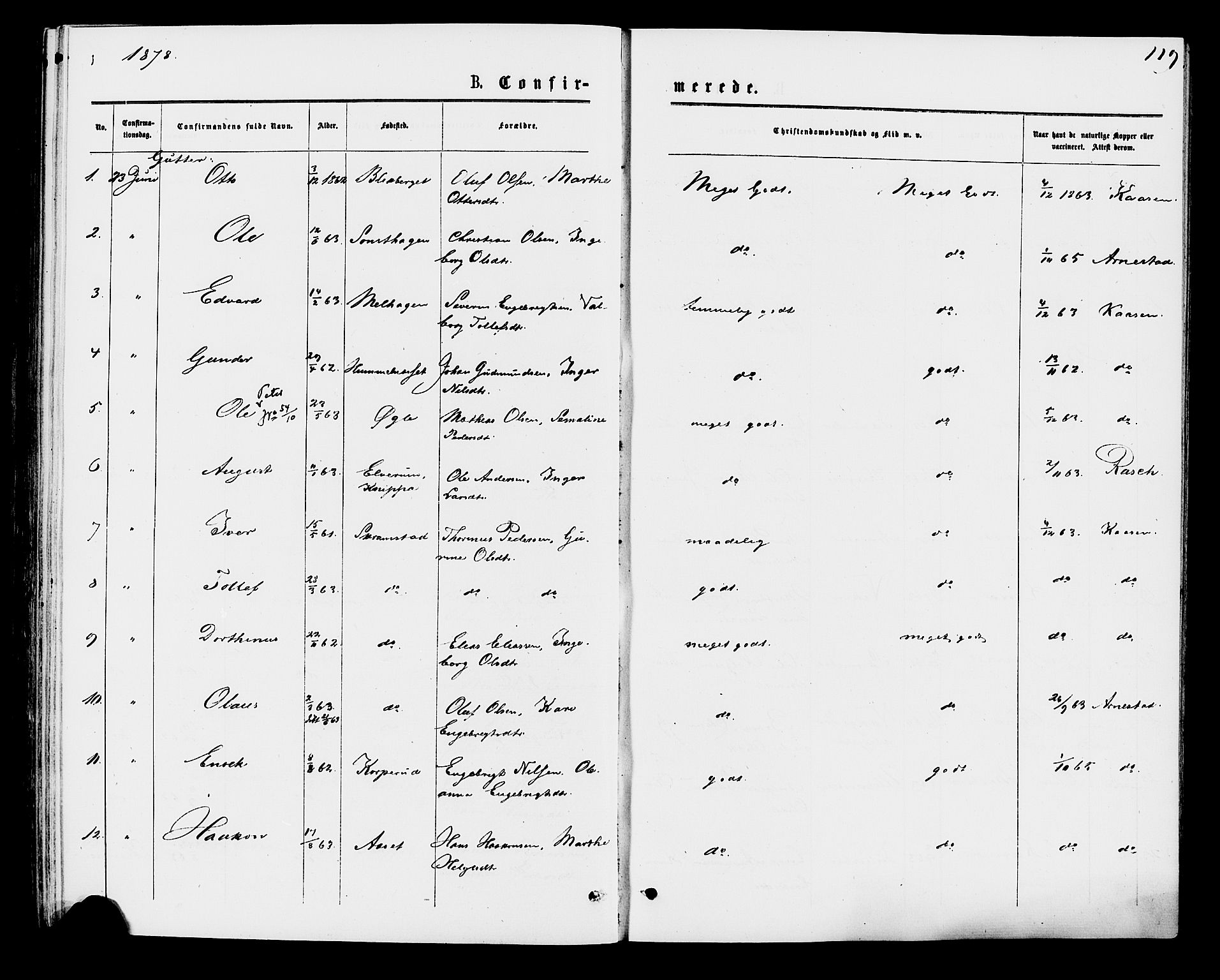 Åmot prestekontor, Hedmark, SAH/PREST-056/H/Ha/Haa/L0009: Parish register (official) no. 9, 1875-1883, p. 119