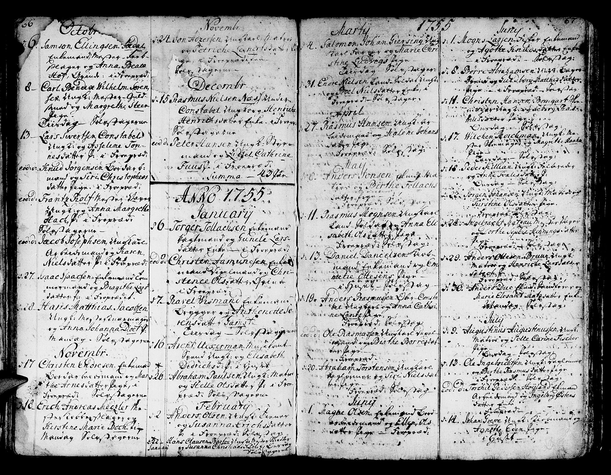 Domkirken sokneprestembete, AV/SAB-A-74801/H/Haa/L0007: Parish register (official) no. A 7, 1725-1826, p. 66-67